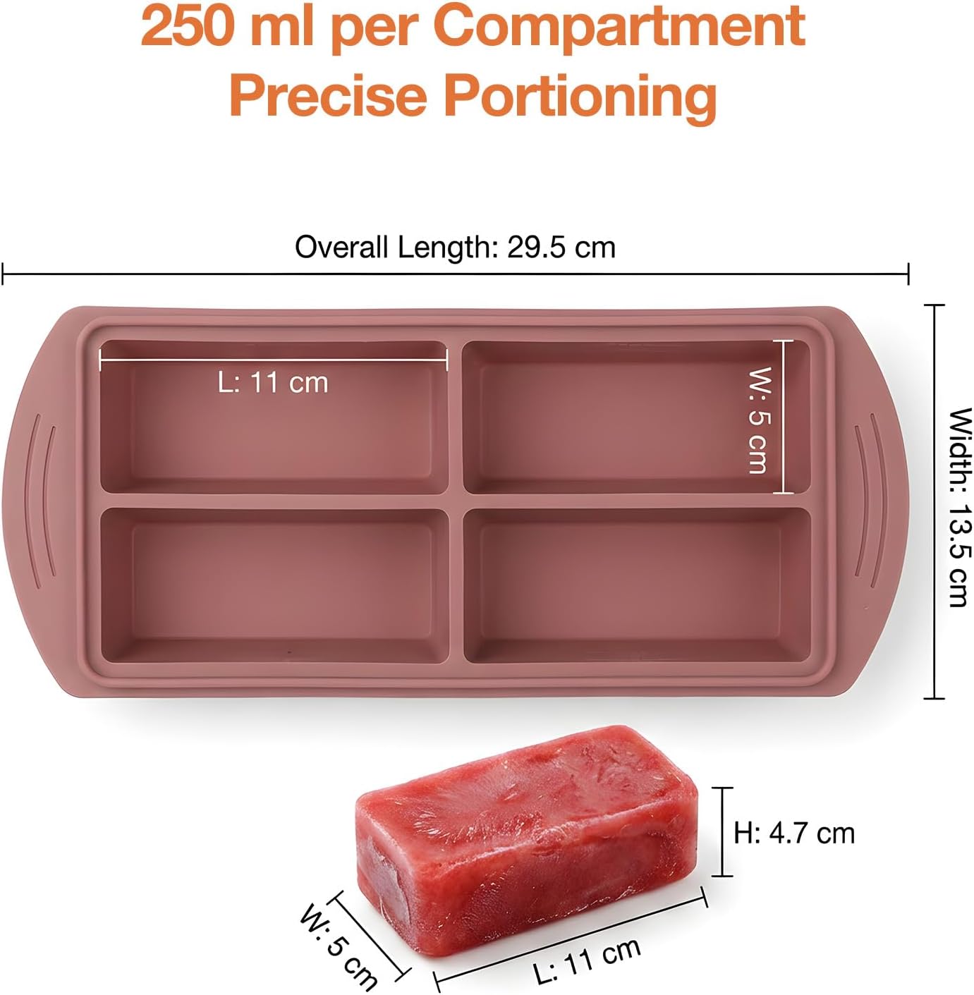 Detalle 2 de AiQInu Stampo in Silicone per Brodi e Alimenti in Purea – 4 Scomparti con Coperchio Ermetico