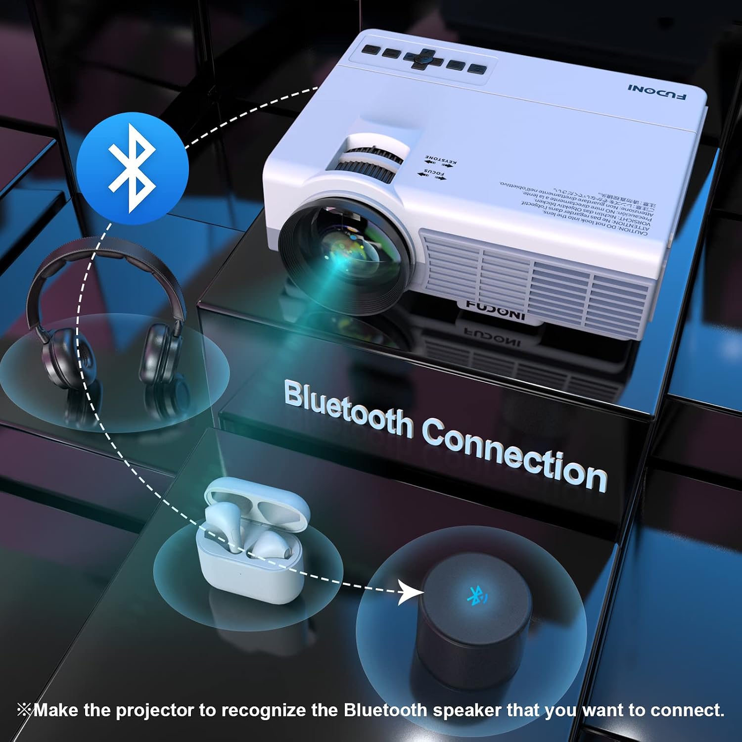 Thumbnail 2 de FUDONI Projector with Native 1080p, Dual-Band Wi-Fi and Bluetooth 5.3