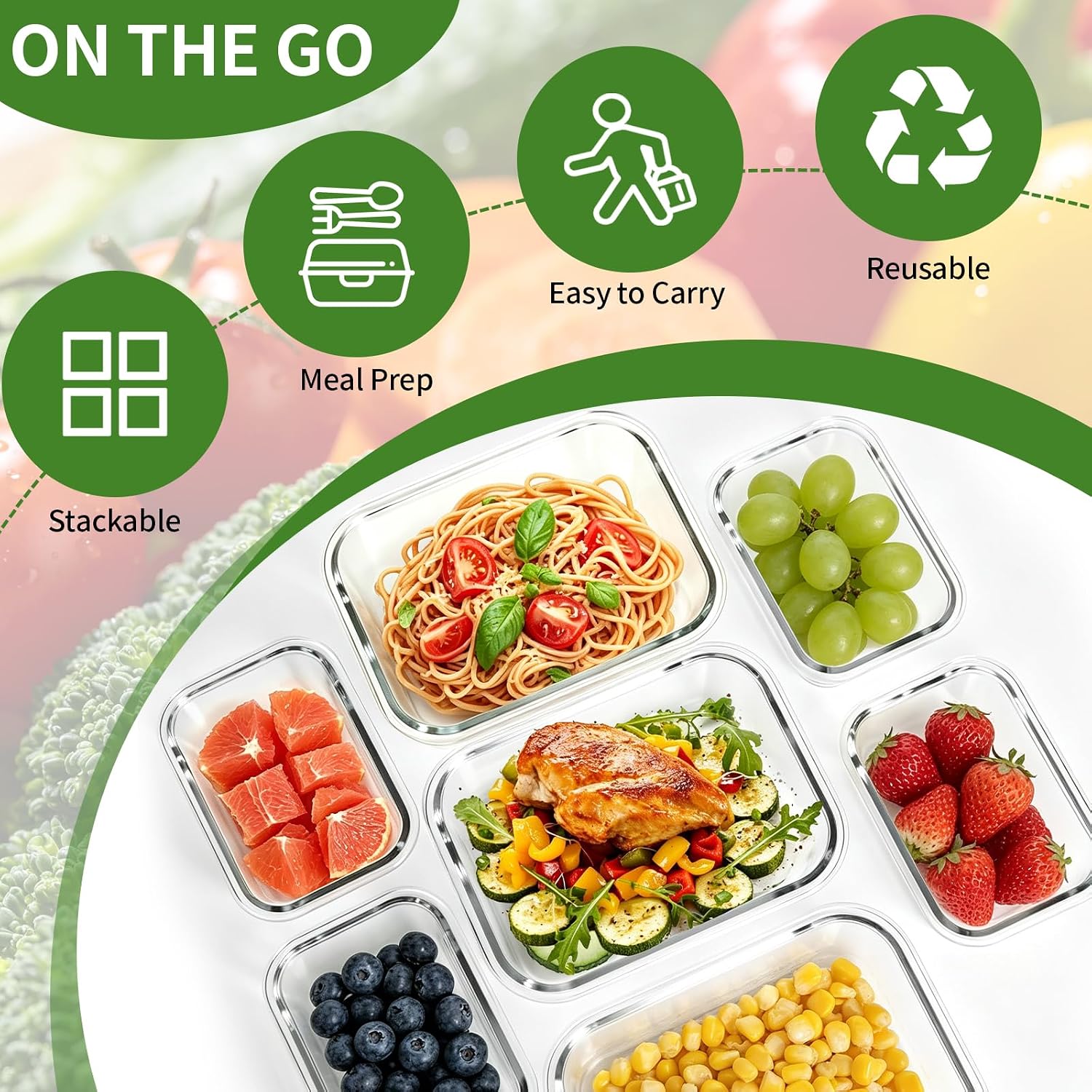 Detalle de HKJ Chef Glass Meal Prep Containers, Borosilicate Glass
