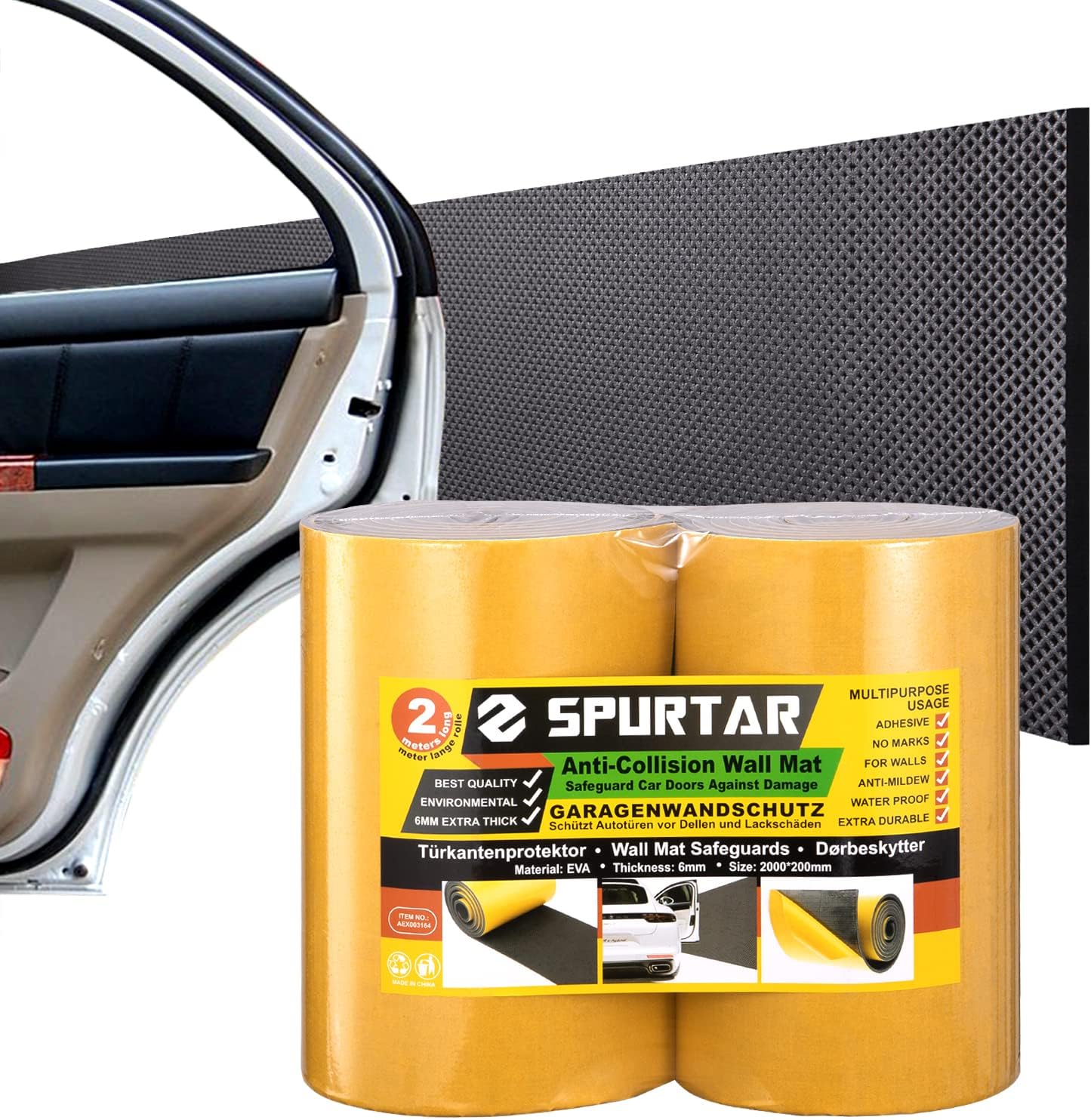 Detalle de Spurtar AEX003164D garagewandbescherming, zelfklevend EVA-schuim, zwart
