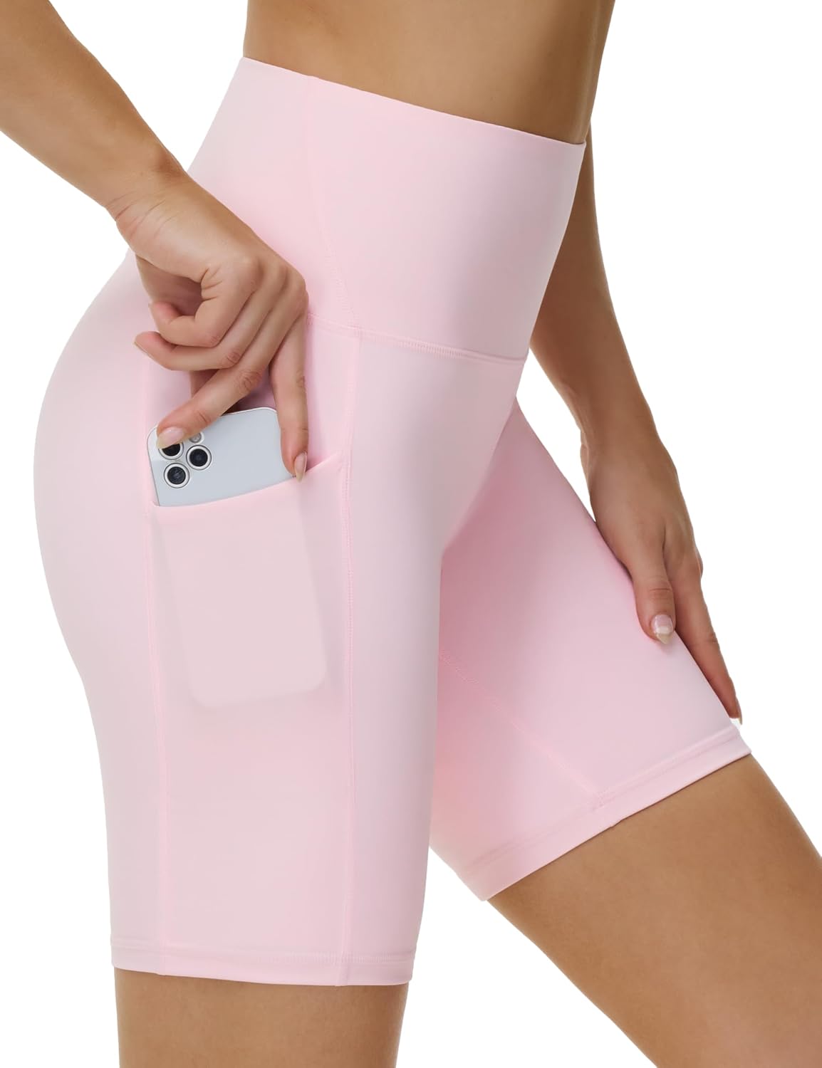 Detalle de THE GYM PEOPLE Women's 8'' High-Waist Cycling Shorts with Side Pockets
