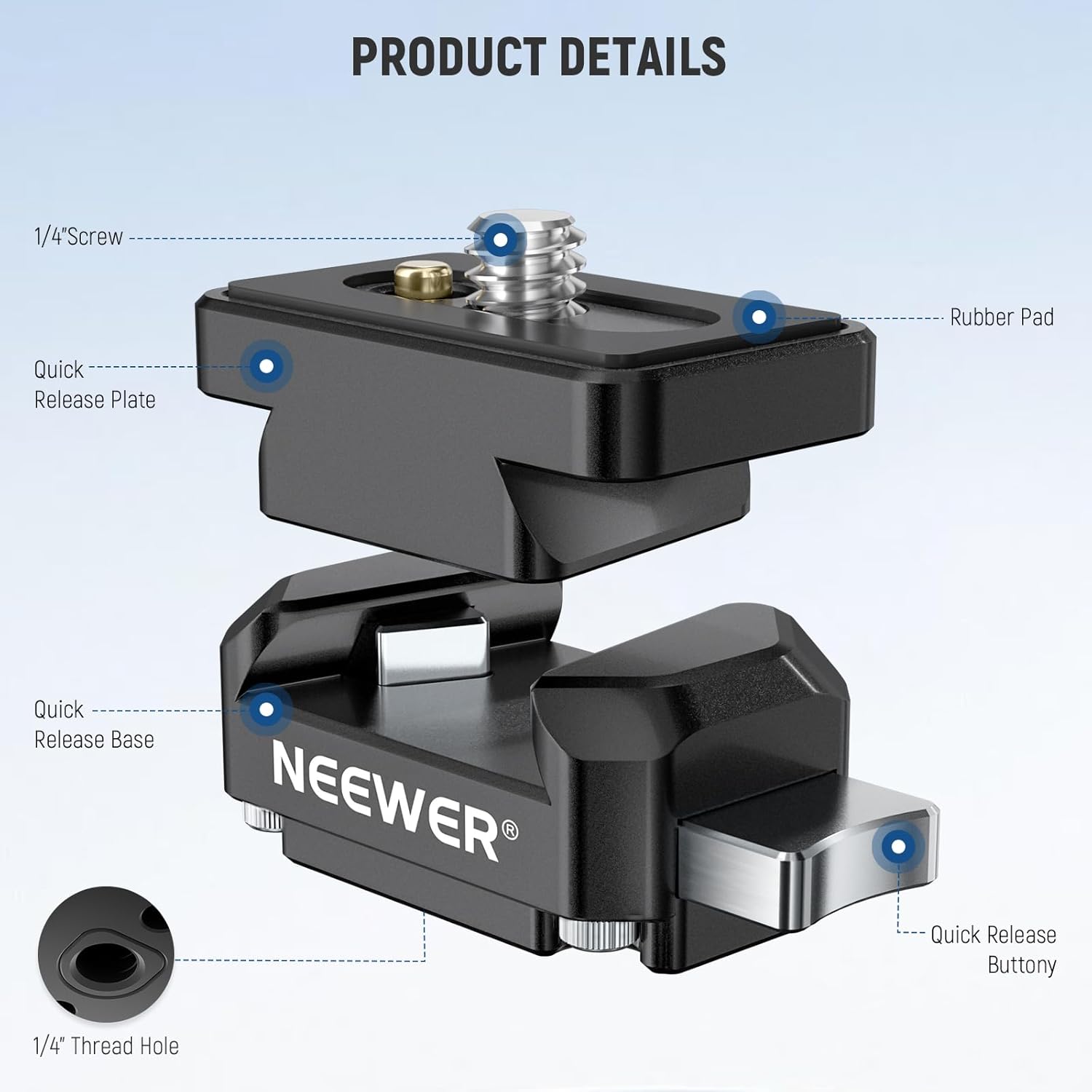 Thumbnail 3 de NEEWER CA139 Schnellwechselplatte für Action-Cam Quick Release (QR) – kompatibel mit Insta 360 X4/X5