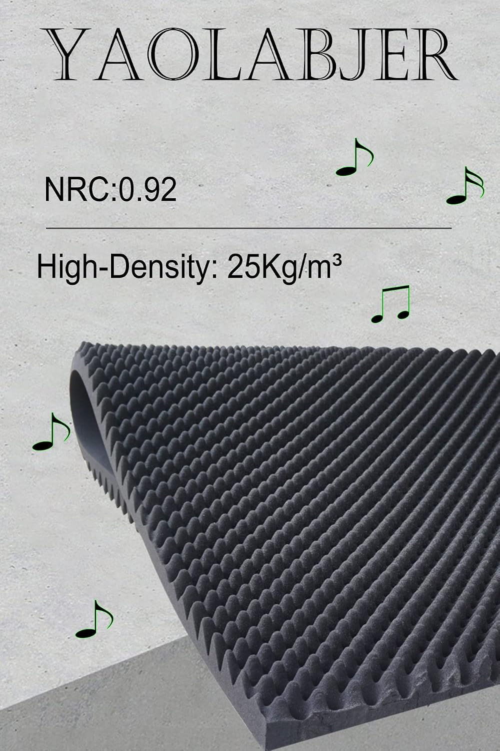 Detalle 1 de Yaolabjer Black Acoustic Foam Panels, 48 x 24 x 2 in Egg-Crate Polyurethane