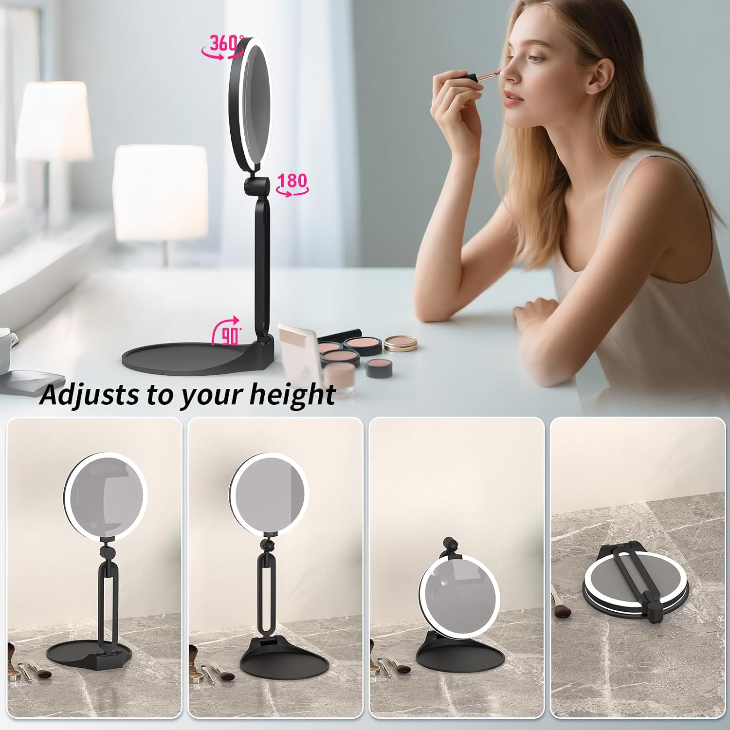 Thumbnail 2 de Magnifying Mirror with Light 40X/1X Double-Sided Travel Makeup Mirror (6-inch, Rechargeable, 3-Color Dimming)