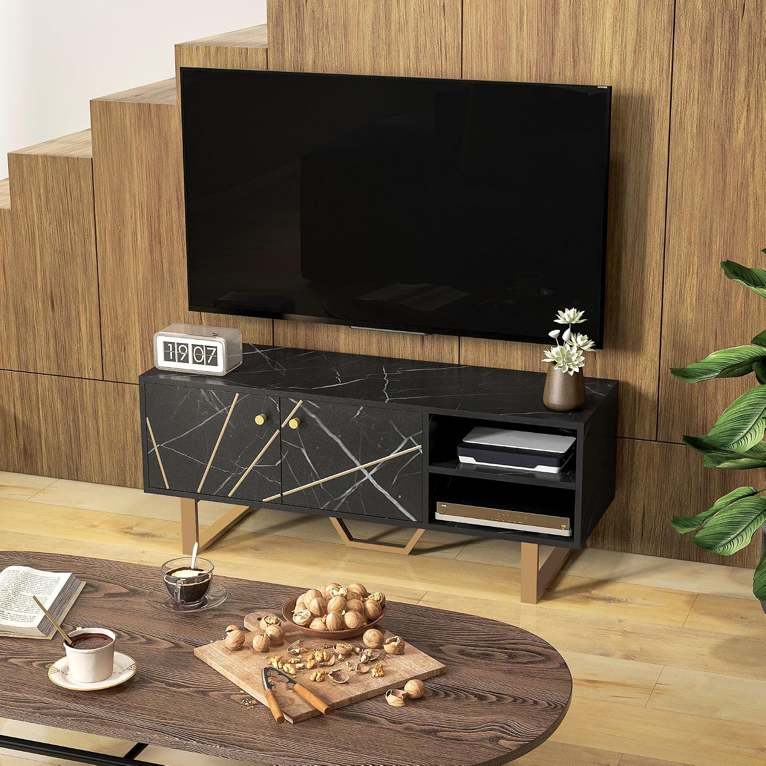 Thumbnail 7 de HOMCOM Mueble de TV Efecto Mármol Negro y Dorado 🖤