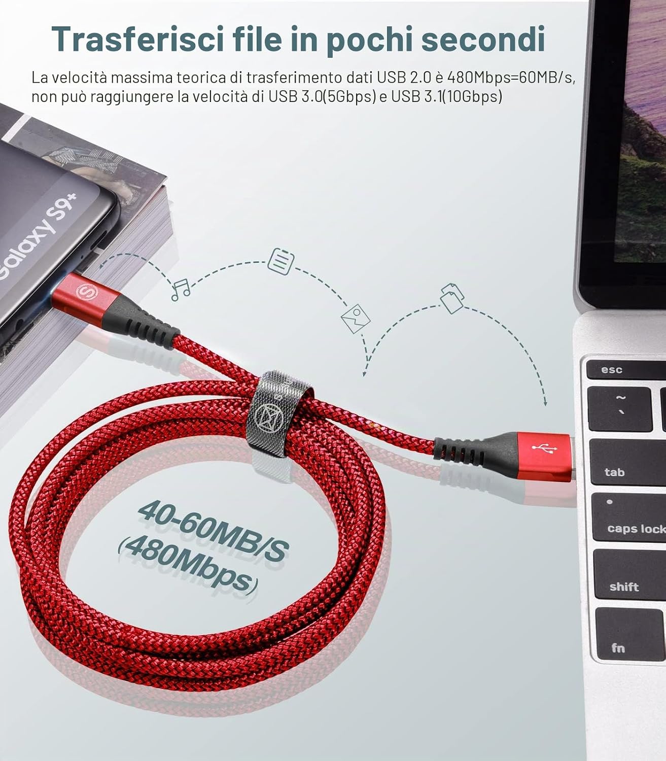 Detalle de sweguard – Cavo USB-C 3,1 A in nylon, ricarica rapida e sincronizzazione per Samsung Galaxy, iPhone e altri
