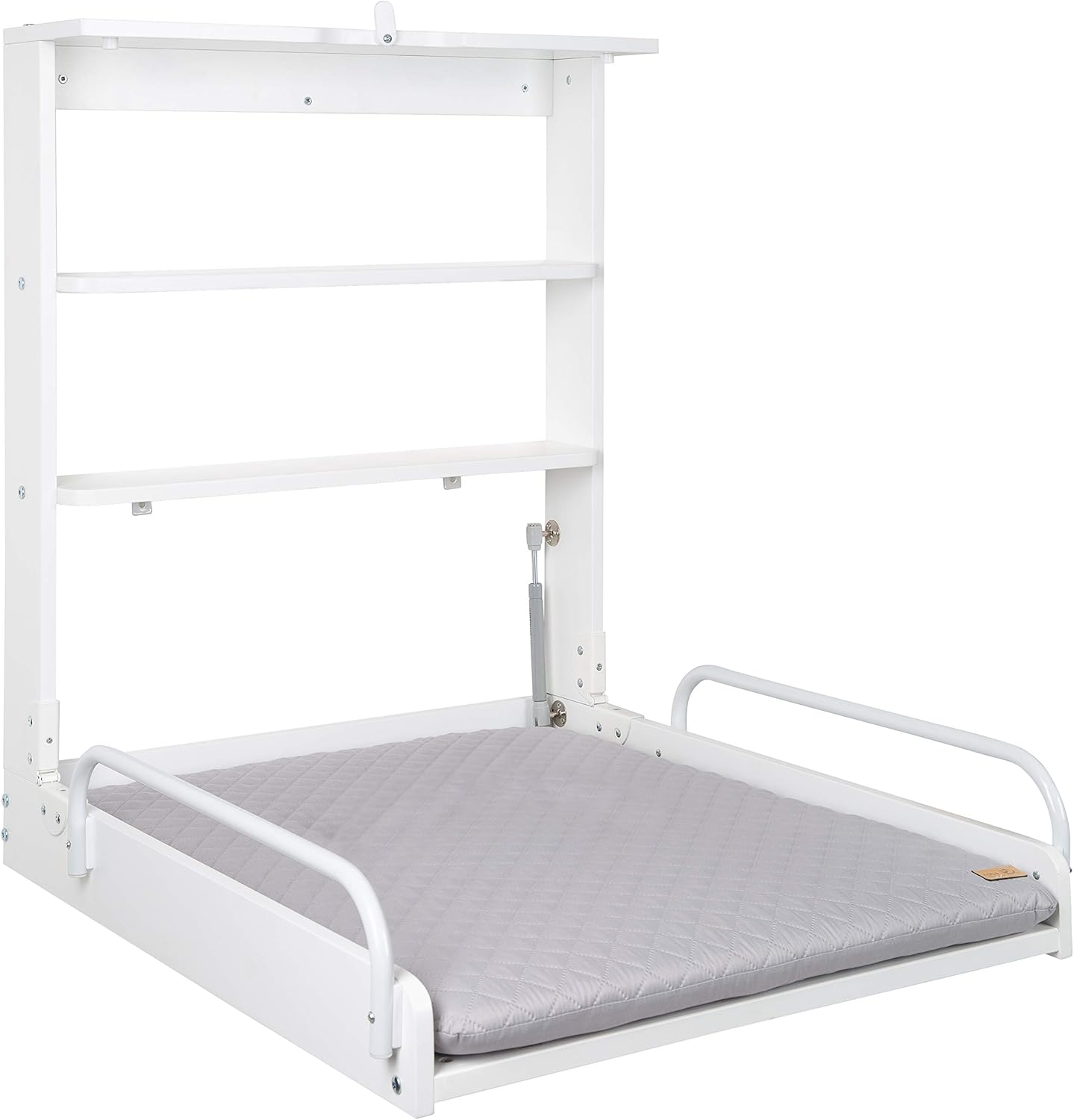 Thumbnail 3 de Roba Table à Langer Murale Rabattable + Matelas à Langer Imperméable – Style Gris Piqué, Bois Laqué Blanc