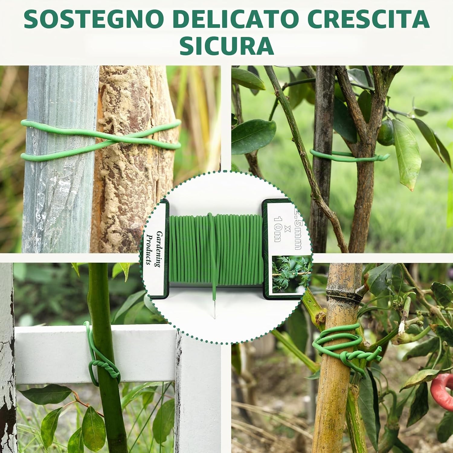 Detalle 2 de Bamworld 10m Legacci Morbidi per Piante: legature TPR verdi riutilizzabili per pomodori e rampicanti