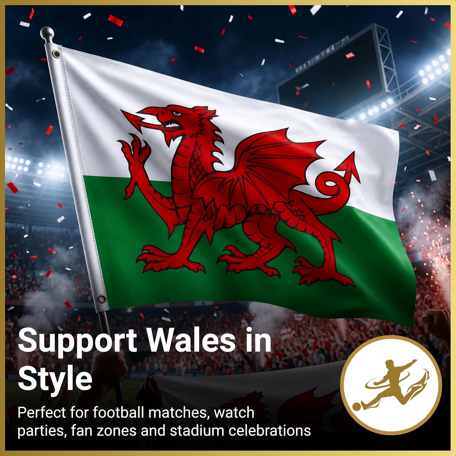 Detalle de Wales Dragon Cymru Flag 8ft x 5ft with Brass Eyelets – Large Polyester Welsh Flag Banner