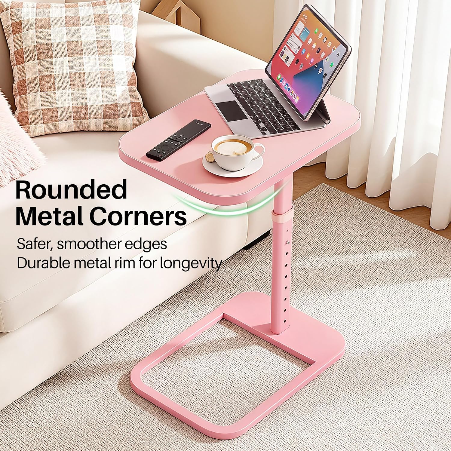 Detalle de Kitstorack TV Tray Table, Pink, with Locking Panel and 9 Height Settings