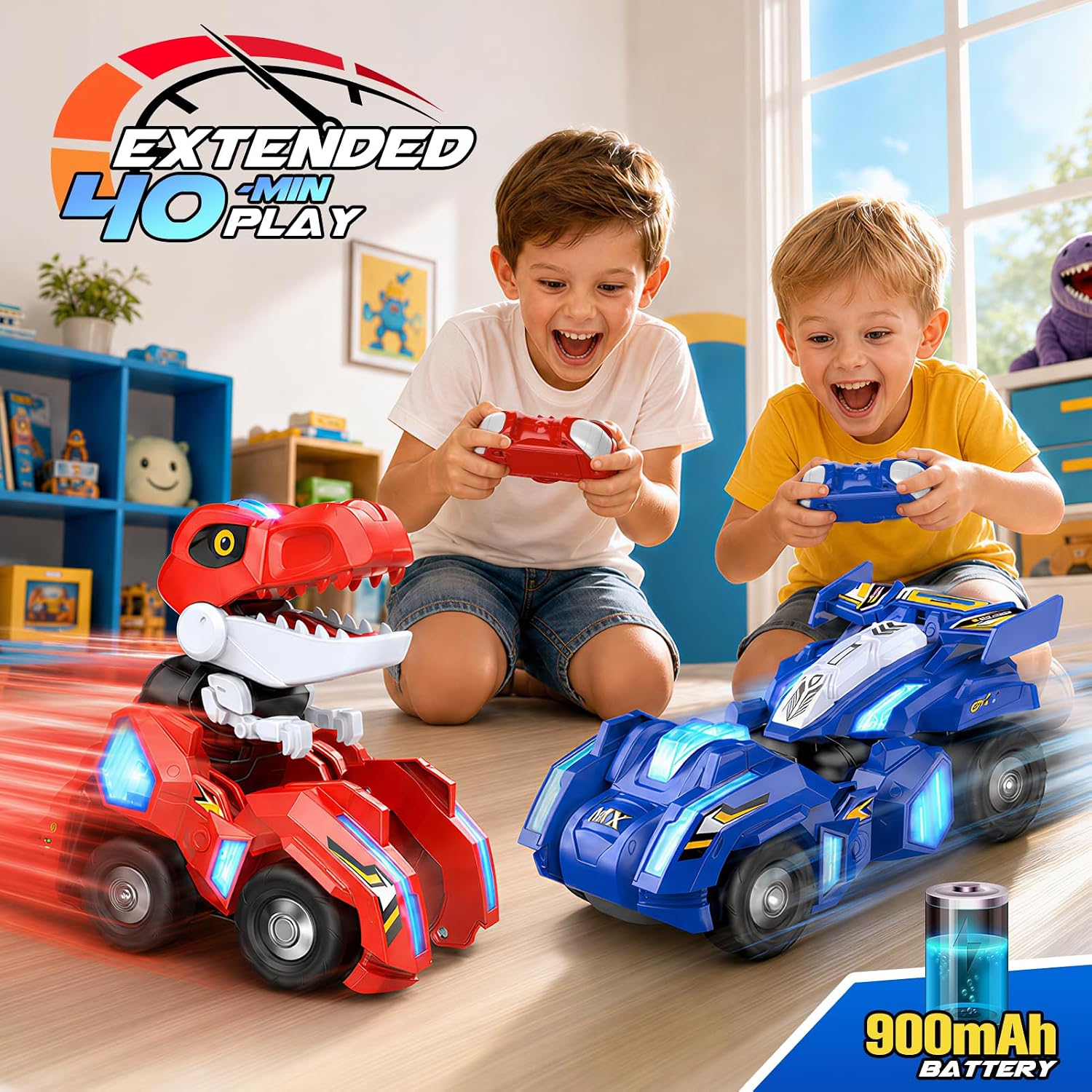 Detalle 2 de WootoyCar CAR002 Dinosaur Transforming RC Car with LED Lights and Type-C Charging