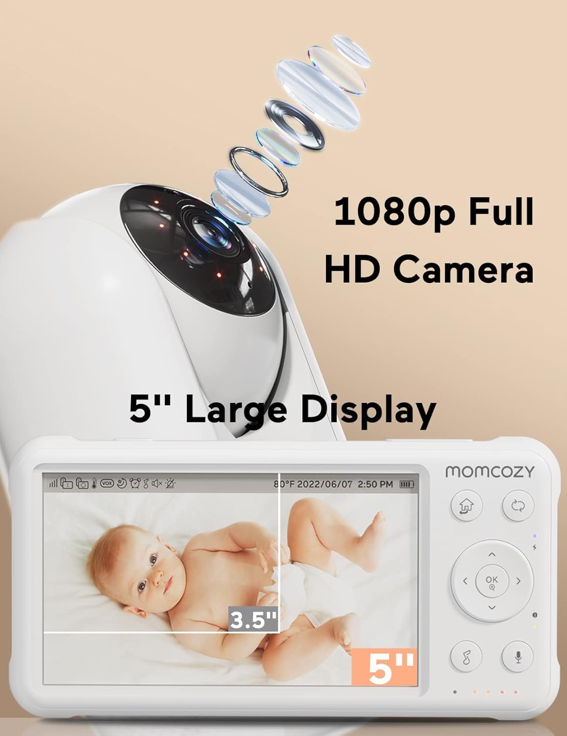 Detalle de Momcozy Video Baby Monitor BM01: 1080P, 5" Display, Night Vision and Long Battery Life