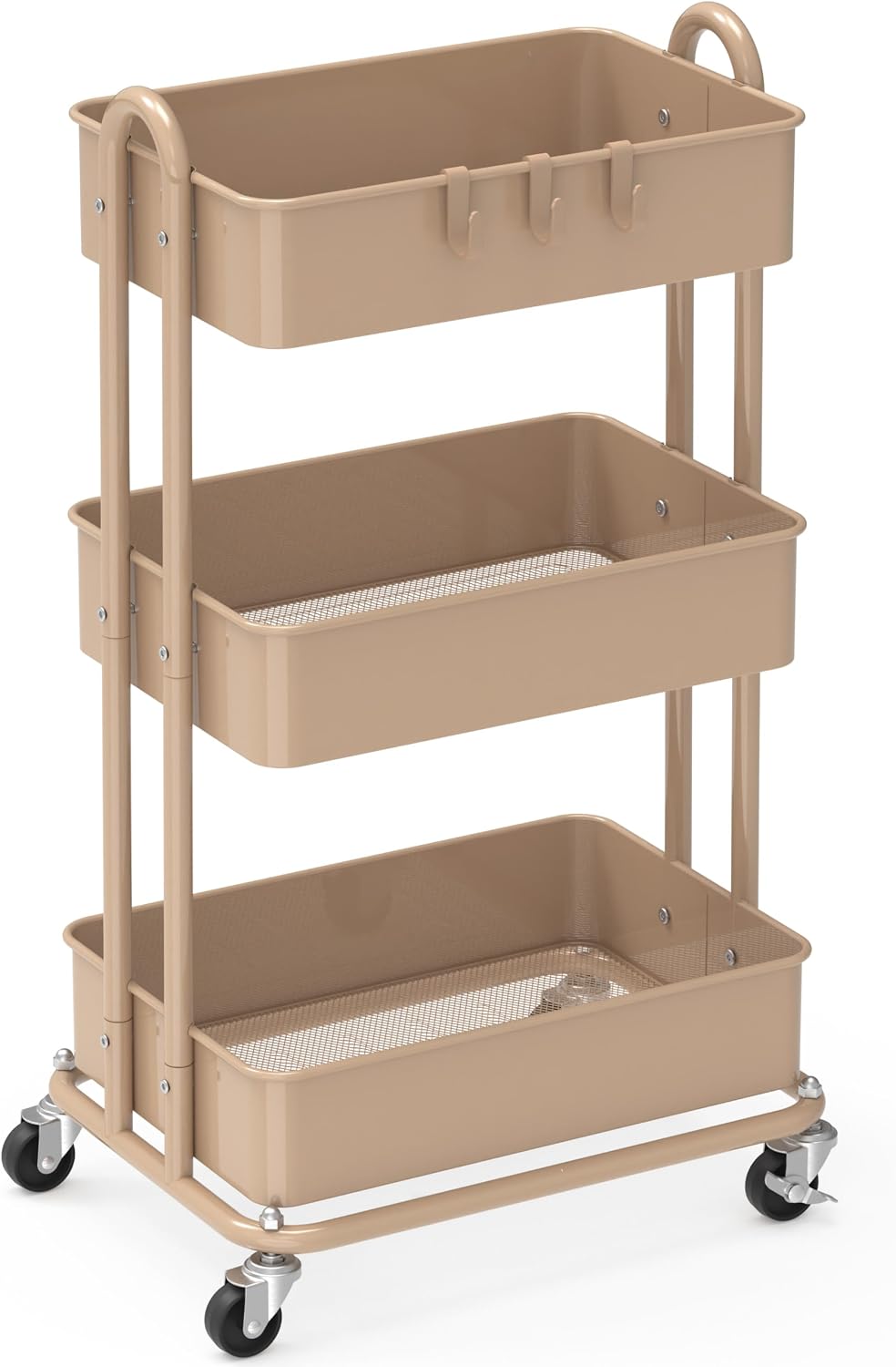 Detalle de Simple Houseware CB-10C-I 3-Tier Metal Rolling Utility Cart, Khaki