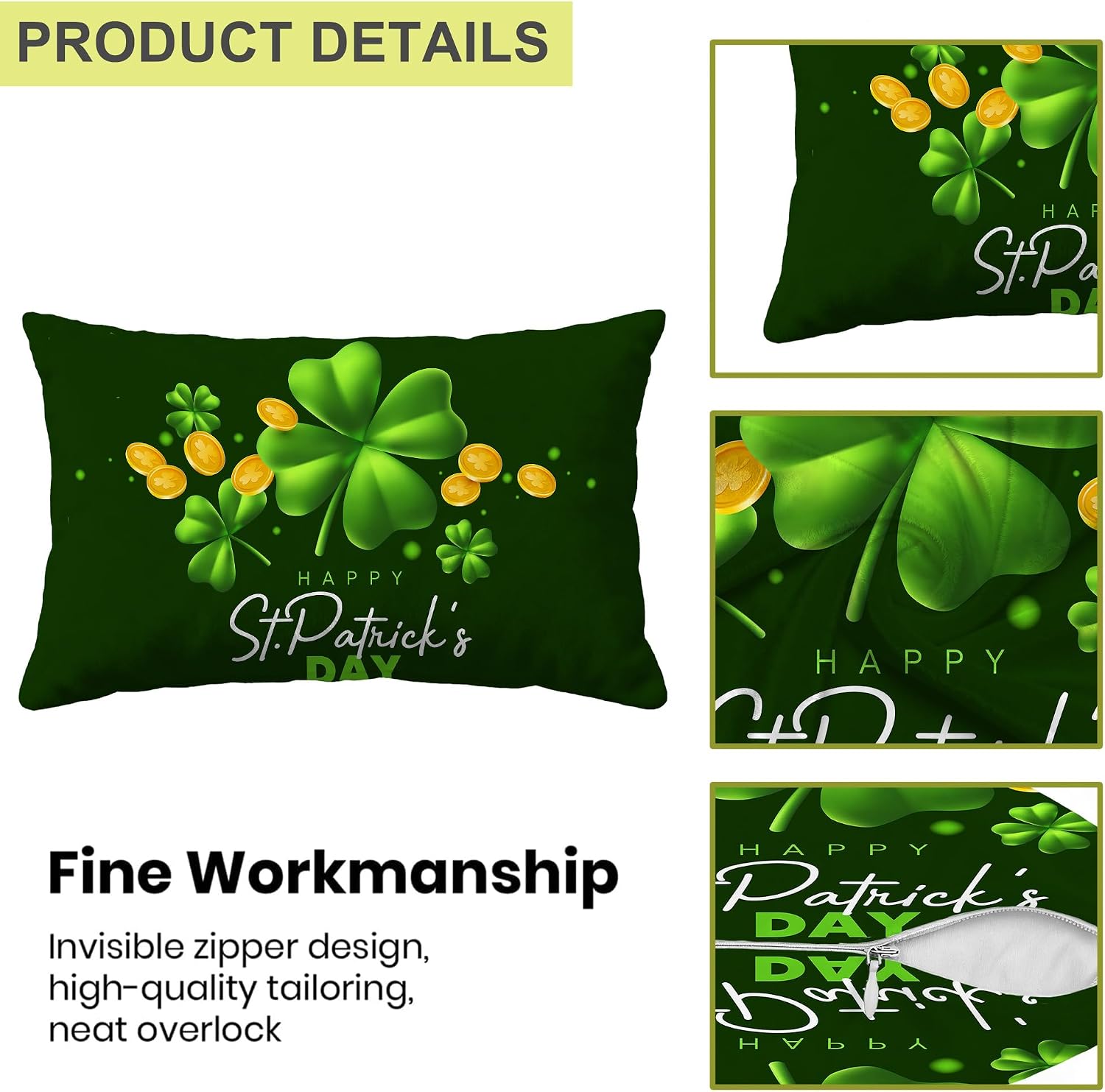 Thumbnail 2 de Shamrock Throw Pillow Cover, 12 x 20 Inch