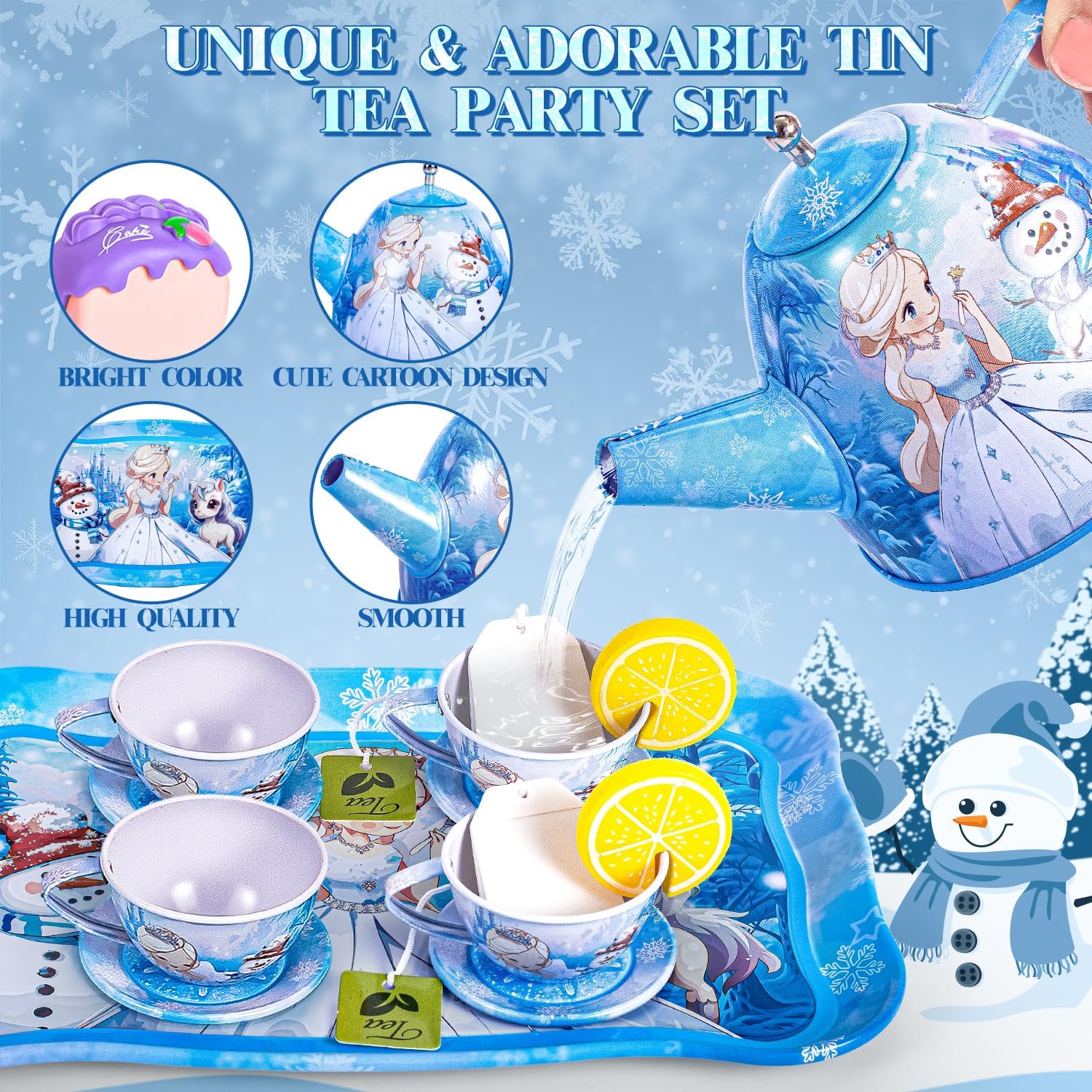 Detalle de Hohosunlar Kids Frozen Tea Party Set (Elsa) – Toddler Princess Tea Set with Carrying Case