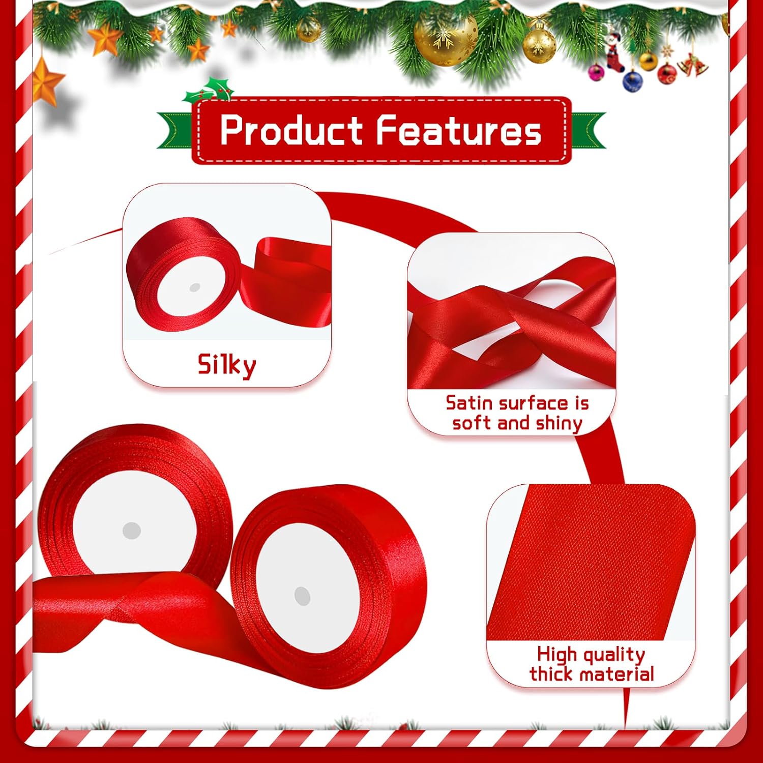 Thumbnail 2 de Lot de 2 rubans de satin rouges 38 mm x 22 m – décoration de cadeaux pour mariage, baptême et anniversaire