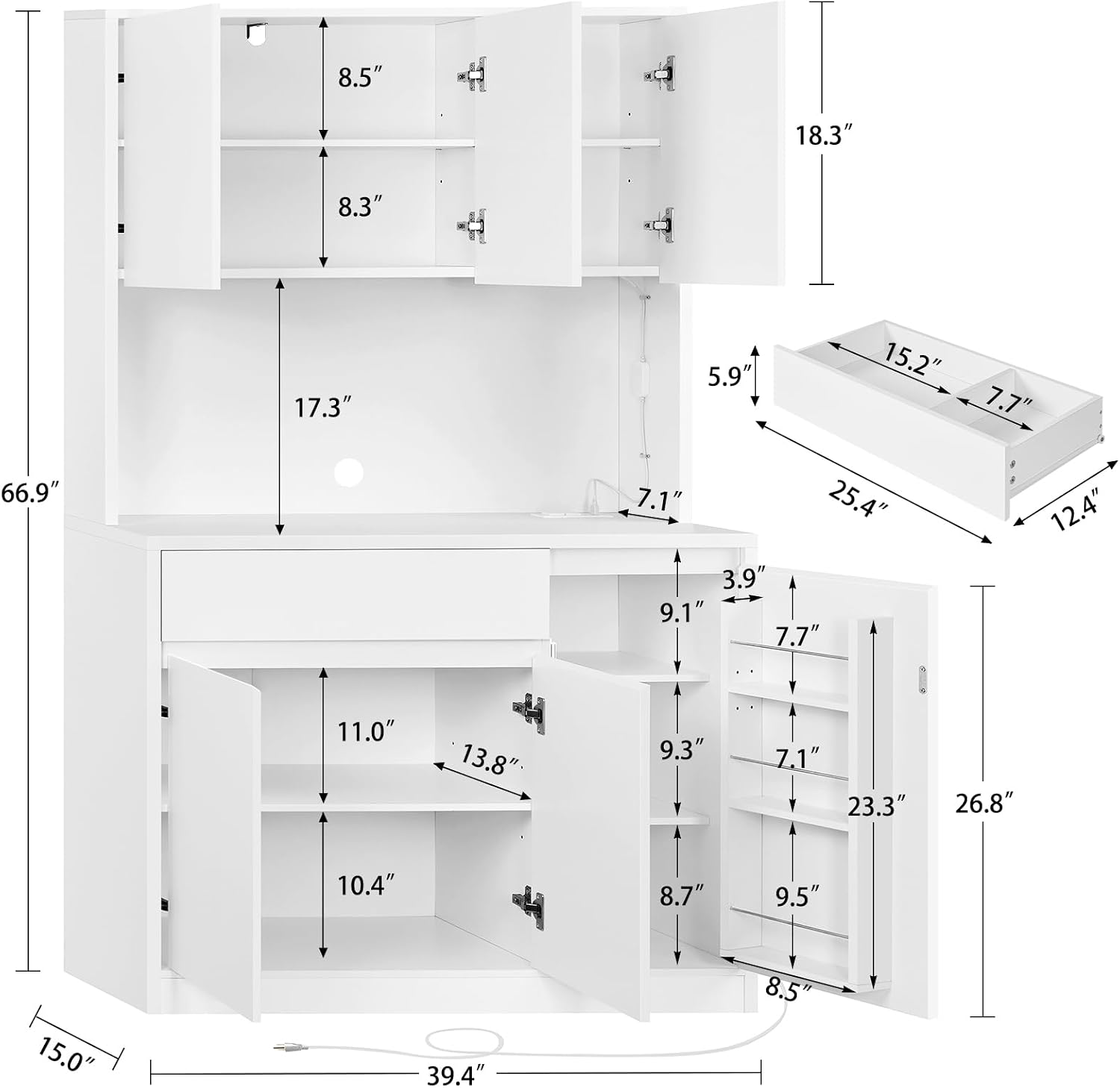 Detalle de TEENFON Kitchen Pantry Cabinet, 39.4"W