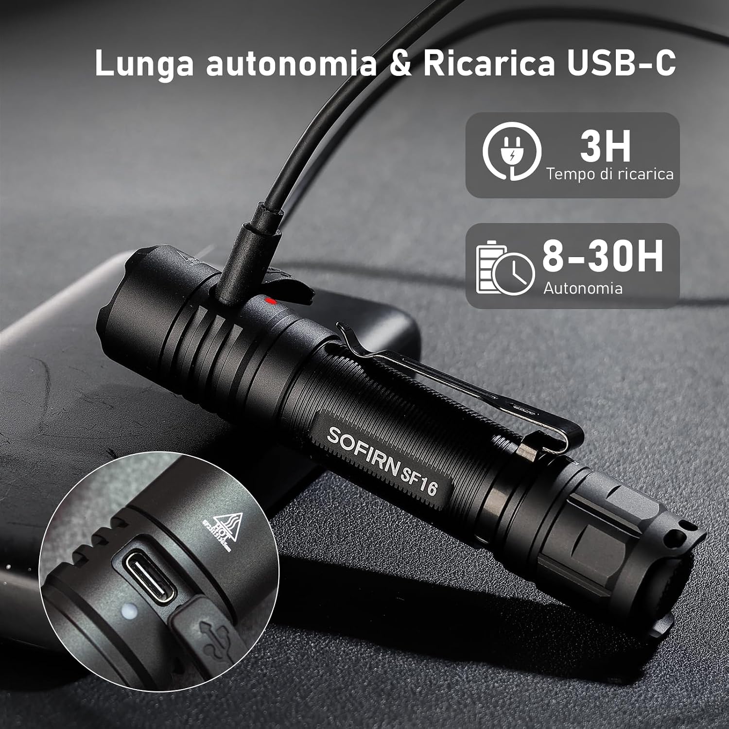 Thumbnail 5 de Sofirn SF16: torcia UV ricaricabile 365 nm per rilevamento macchie e UF di animali
