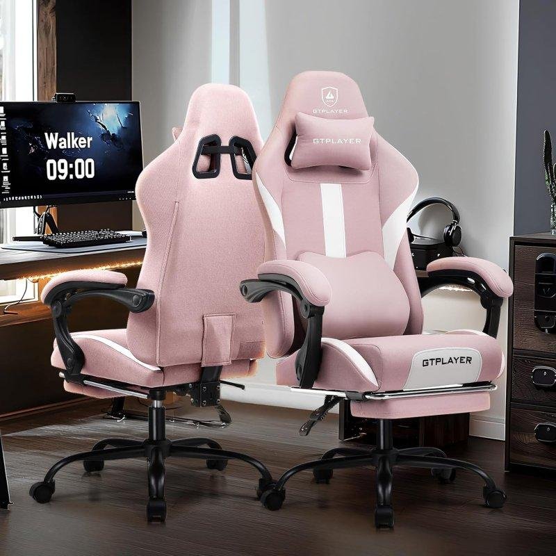 Detalle de Silla Gaming GTPLAYER Ergonómica Rosa con Reposapiés y Respaldo Reclinable