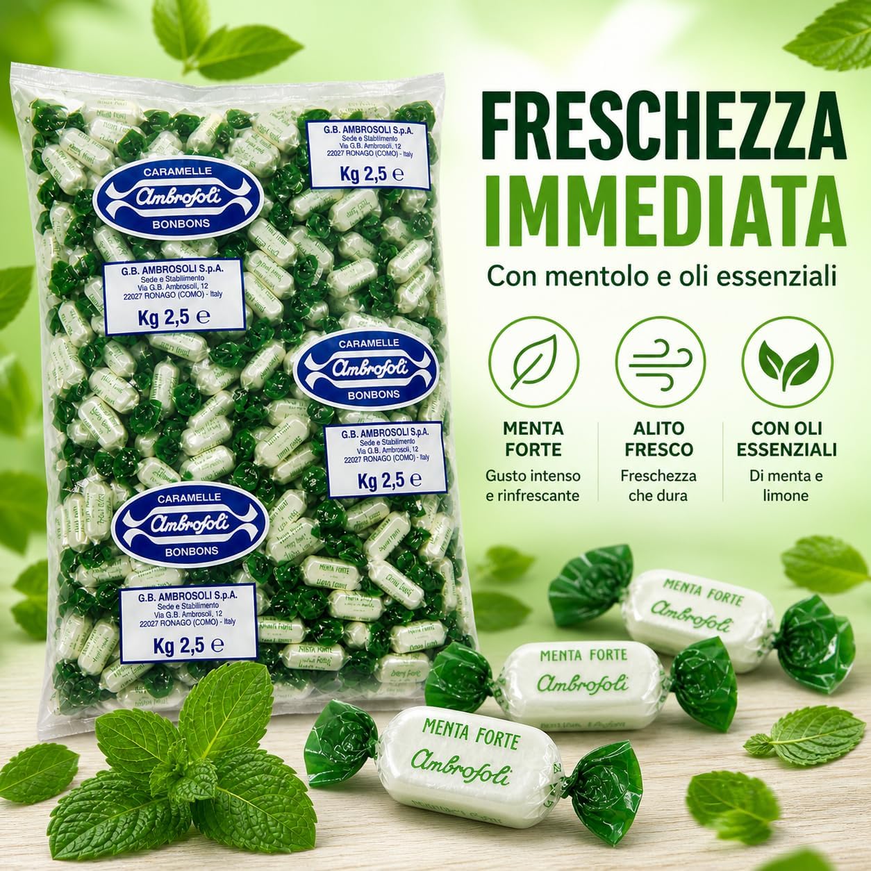 Thumbnail 1 de Ambrosoli Caramelle Menta Forte – Caramelle alla Menta Forte, Senza Glutine, Busta da 2,5 kg