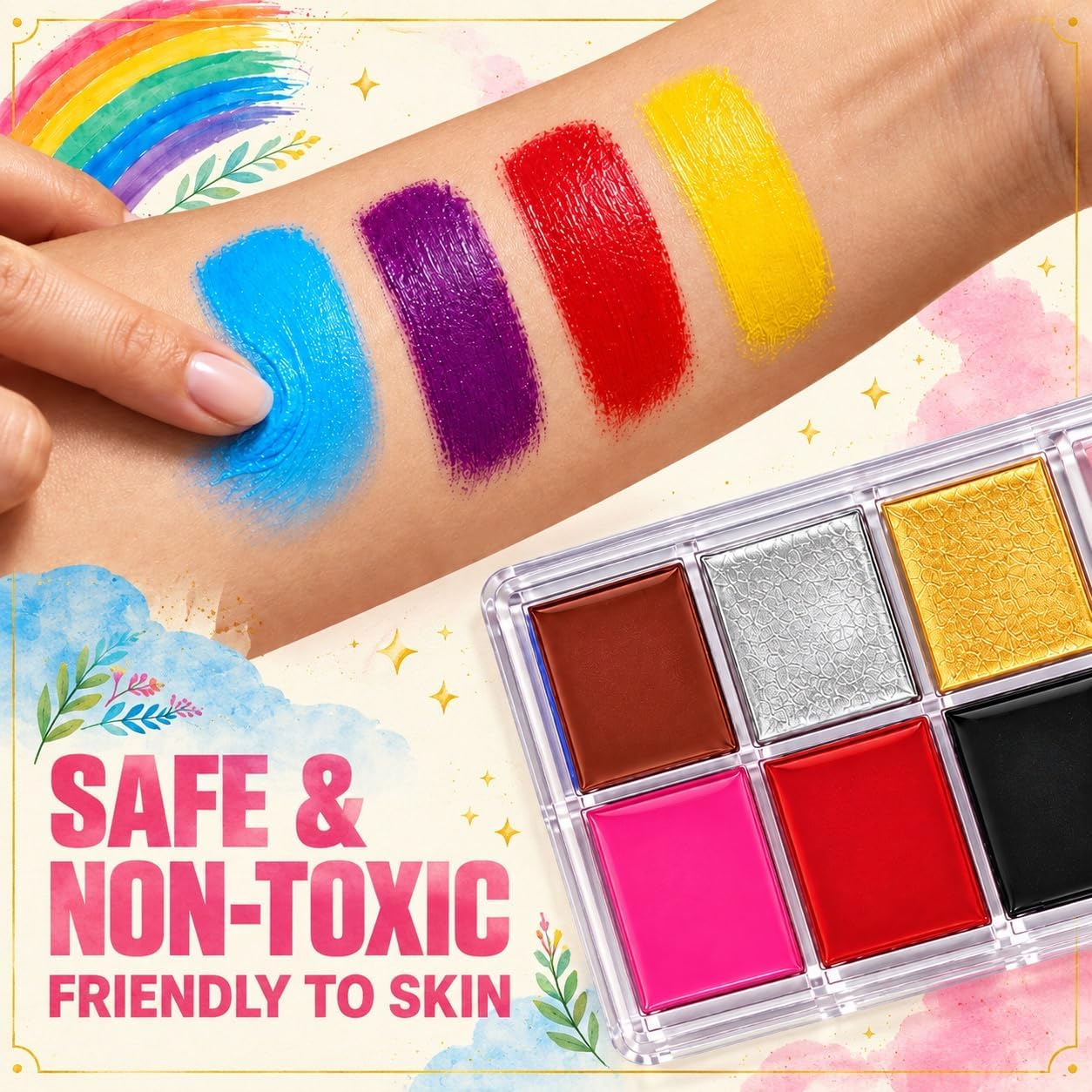 Detalle 2 de QUSTGO 26-Colour Oil-Based Face Paint Palette for Halloween and Cosplay