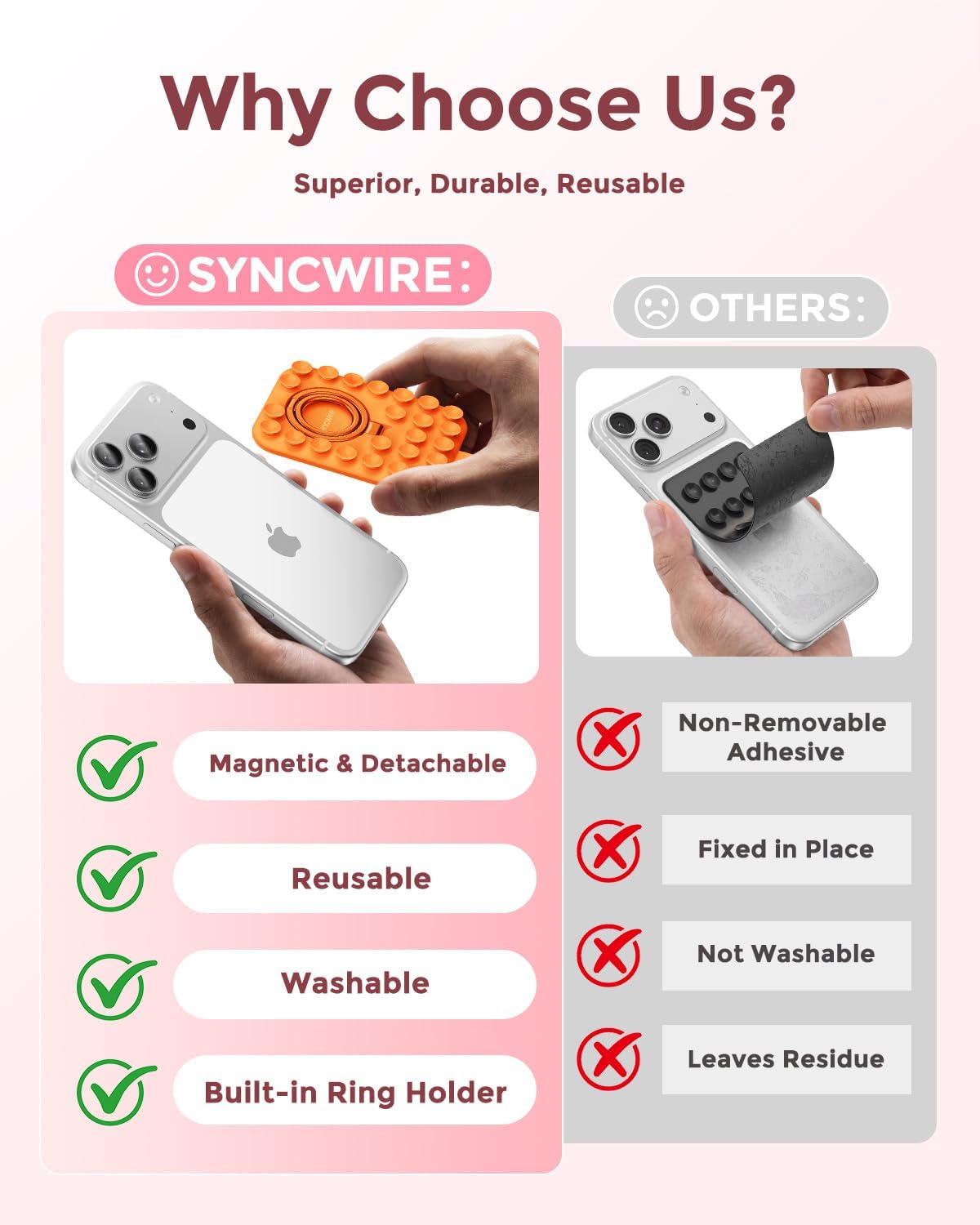 Thumbnail 5 de Syncwire Magnetic Suction Phone Mount for MagSafe (Orange) with Silicone Octo Cup Grip Ring Holder