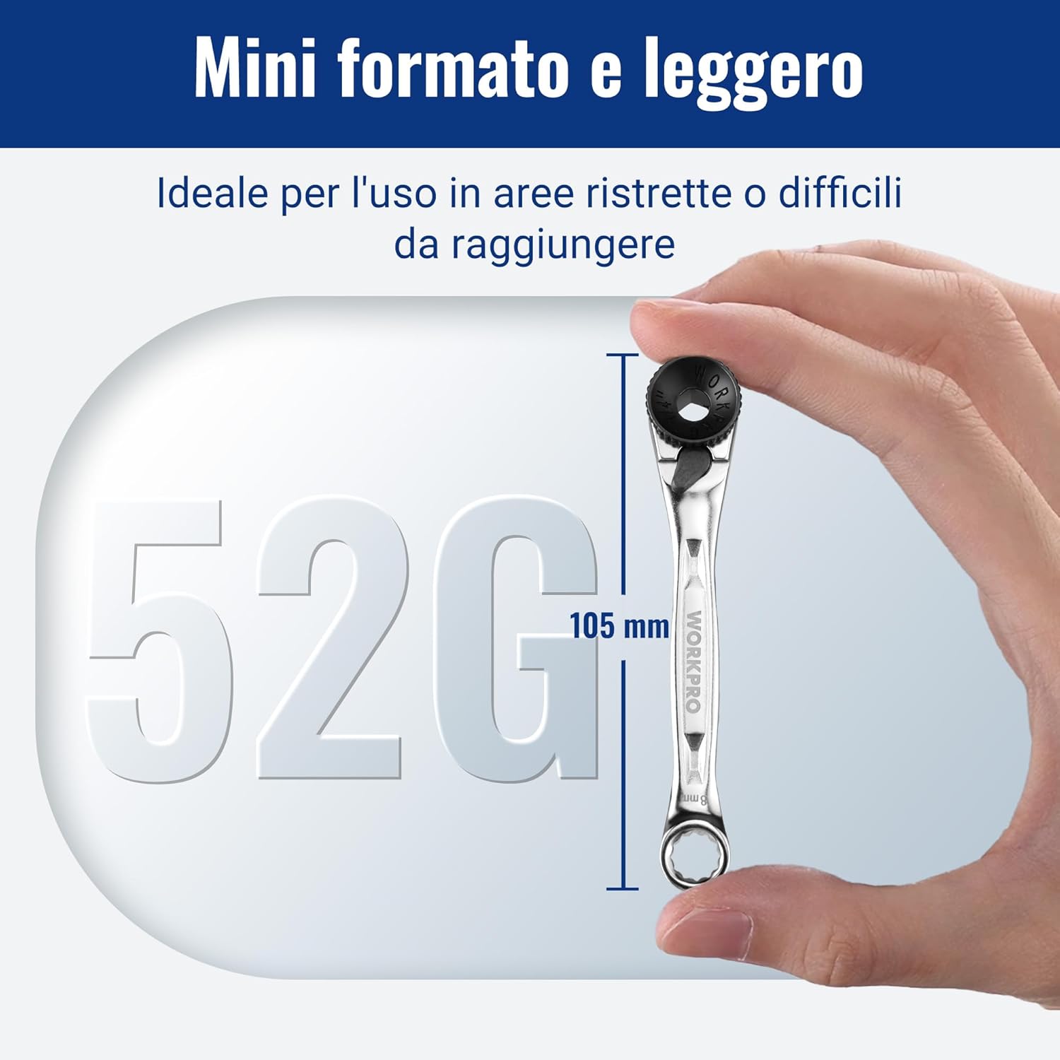 Thumbnail 4 de WORKPRO Mini chiave a cricchetto doppia testa 1/4" – design 3 in 1, 72 denti, 105 mm