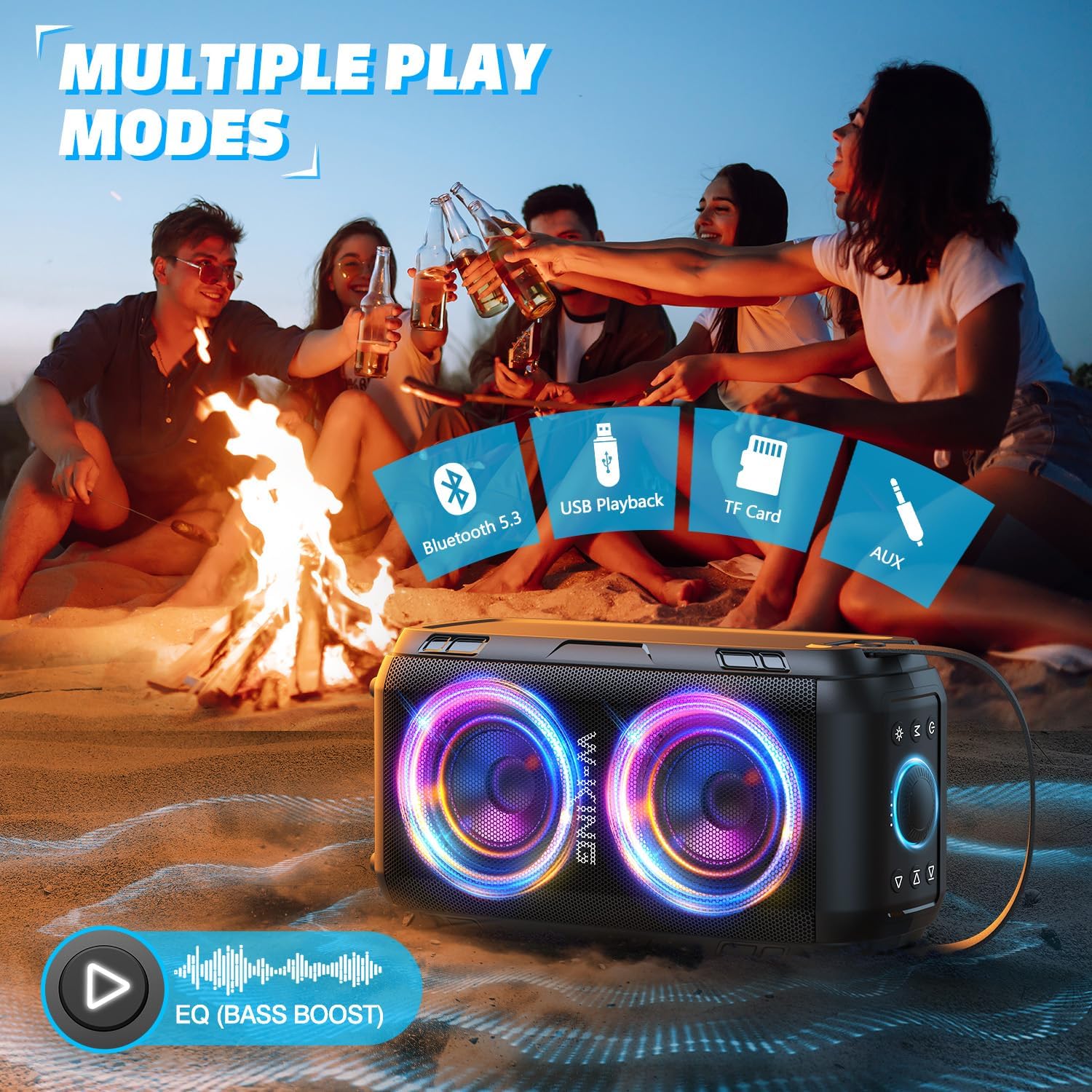 Thumbnail 5 de W-KING 80W Portable Party Boom Box T9-2 Bluetooth Speaker with Lights, IPX5 and 24H Playtime
