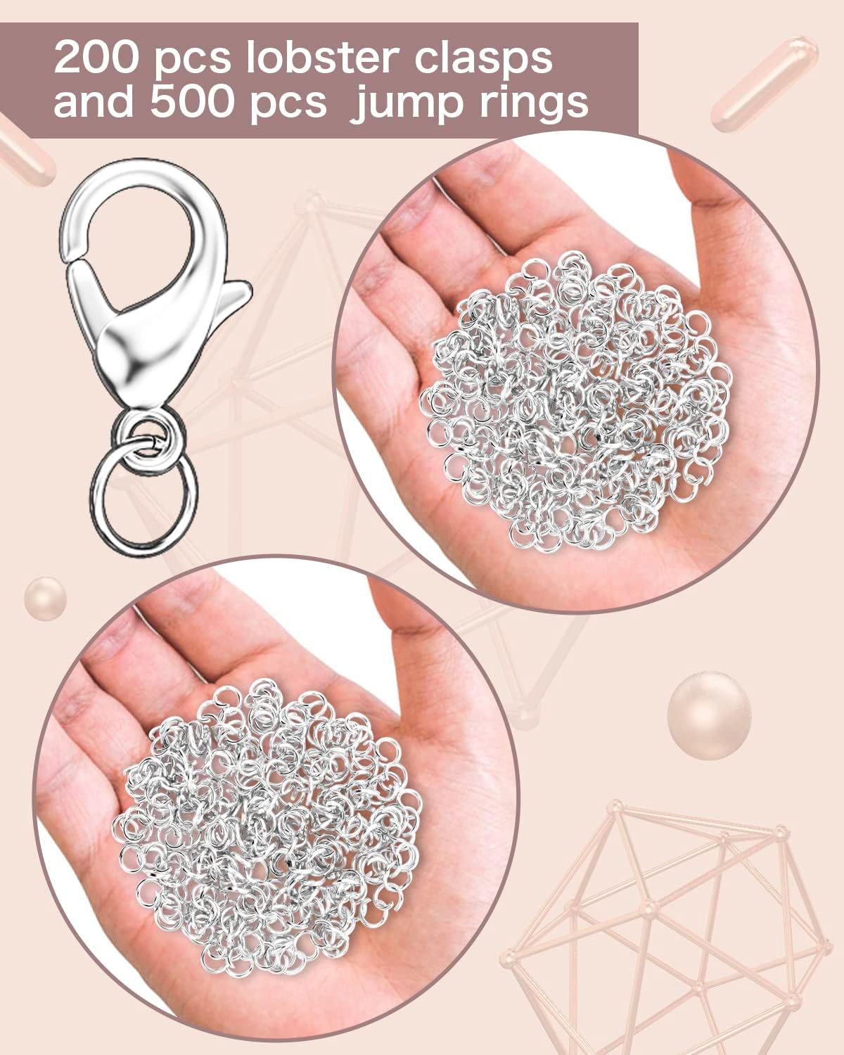 Detalle de OHINGLT Model 1 Lobster Clasp and Jump Ring Set, 700 Pieces, Silver-Plated