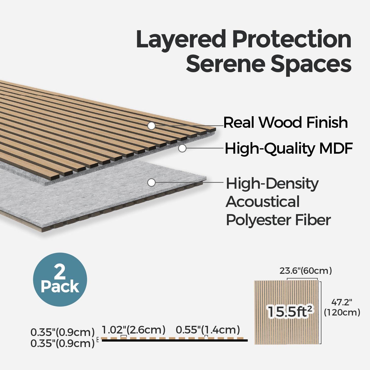 Detalle de AKUMAX 3D01 Wood Slat Acoustic Wall Panels, Classic Oak, 2-Pack, NRC 0.80