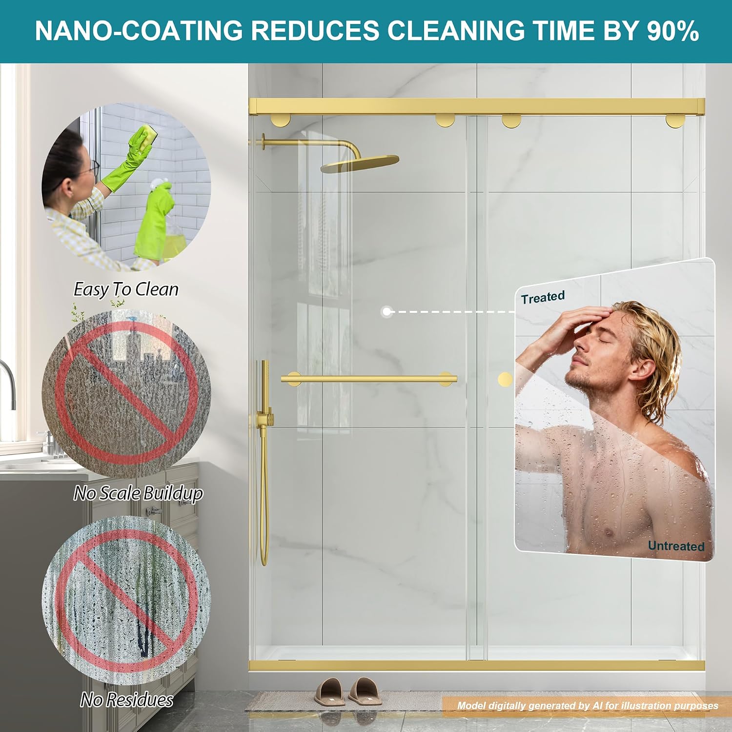 Thumbnail 6 de EPDXLXM Frameless Double Sliding Shower Door, 55–60-Inch Width