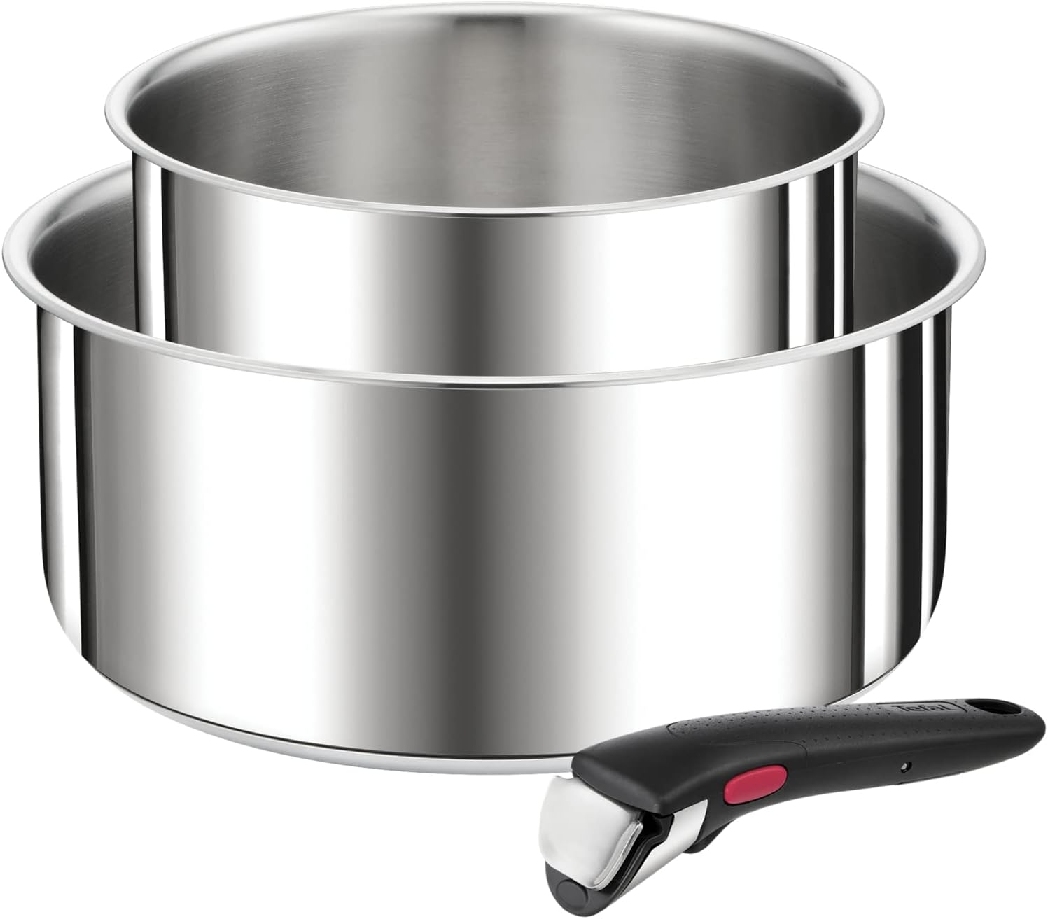 Detalle de TEFAL Ingenio Lot de 3 pièces (casseroles 16/20 cm + poignée amovible), empilable, acier inoxydable – Preference L9739302