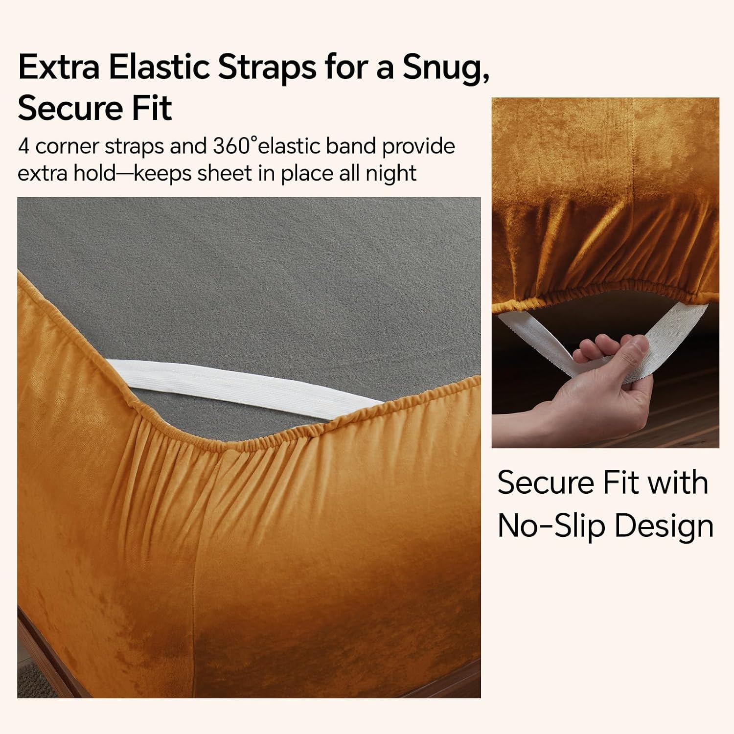 Detalle de BEDELITE Twin XL Velvet Fitted Sheet and Pillowcase Set, Burnt Orange
