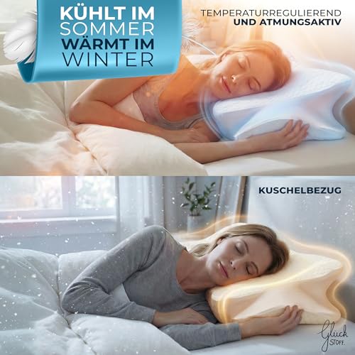 Detalle 2 de Glückstoff Ergo Kissenbezug für ergonomisches Kissen – Bambusfaser & Spandex, Weiß