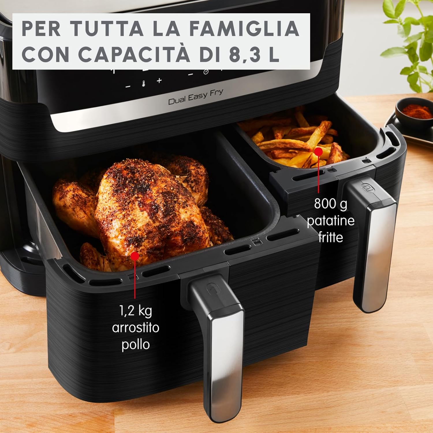 Detalle 2 de Moulinex Dual Easy Fry – Friggitrice ad aria a doppio cestello XL 8,3 L / 2,2 kg