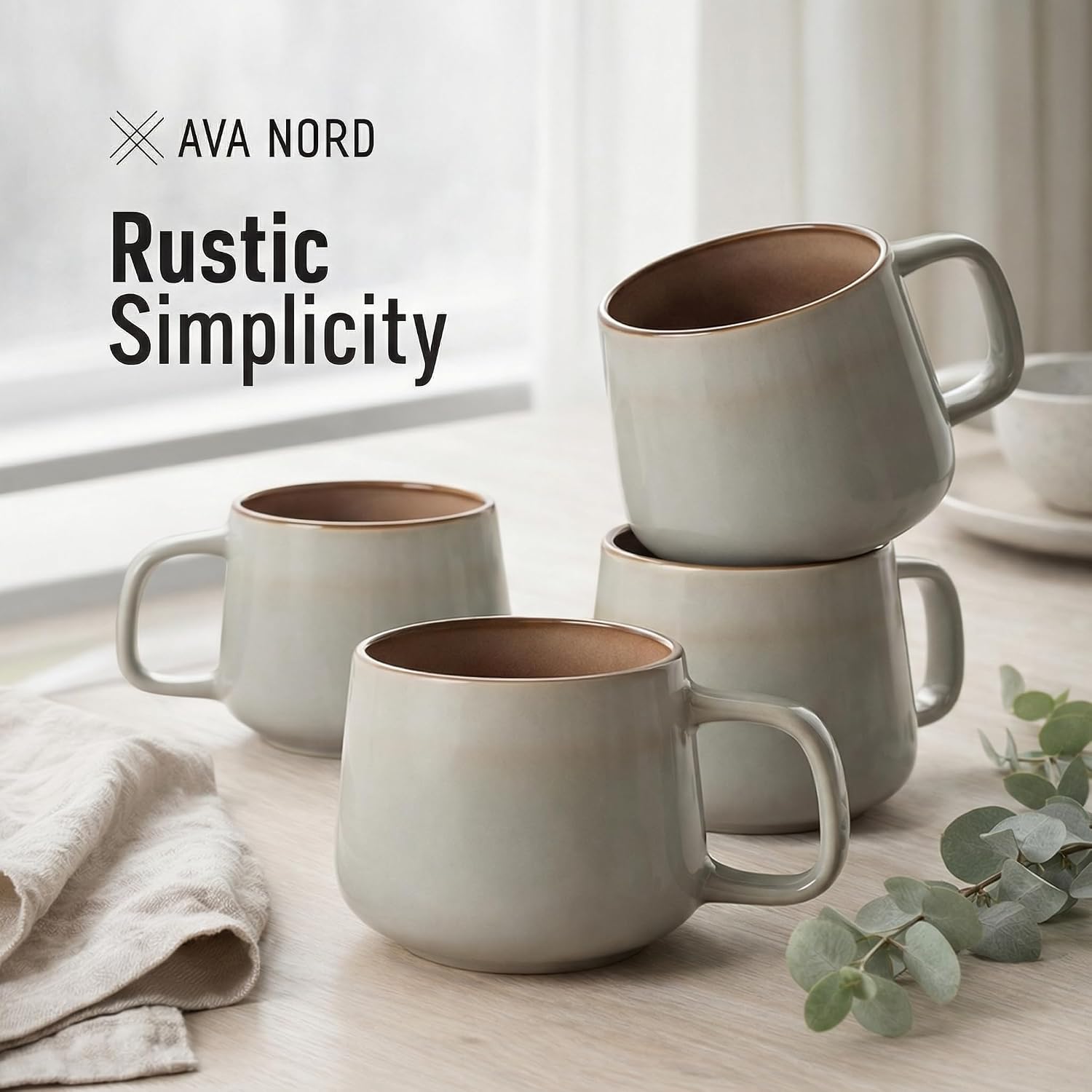 Thumbnail 6 de Ava Nord Ceramic Coffee Mugs Set of 4 | 340 ml Stoneware, Lead‑Free & Microwave Safe