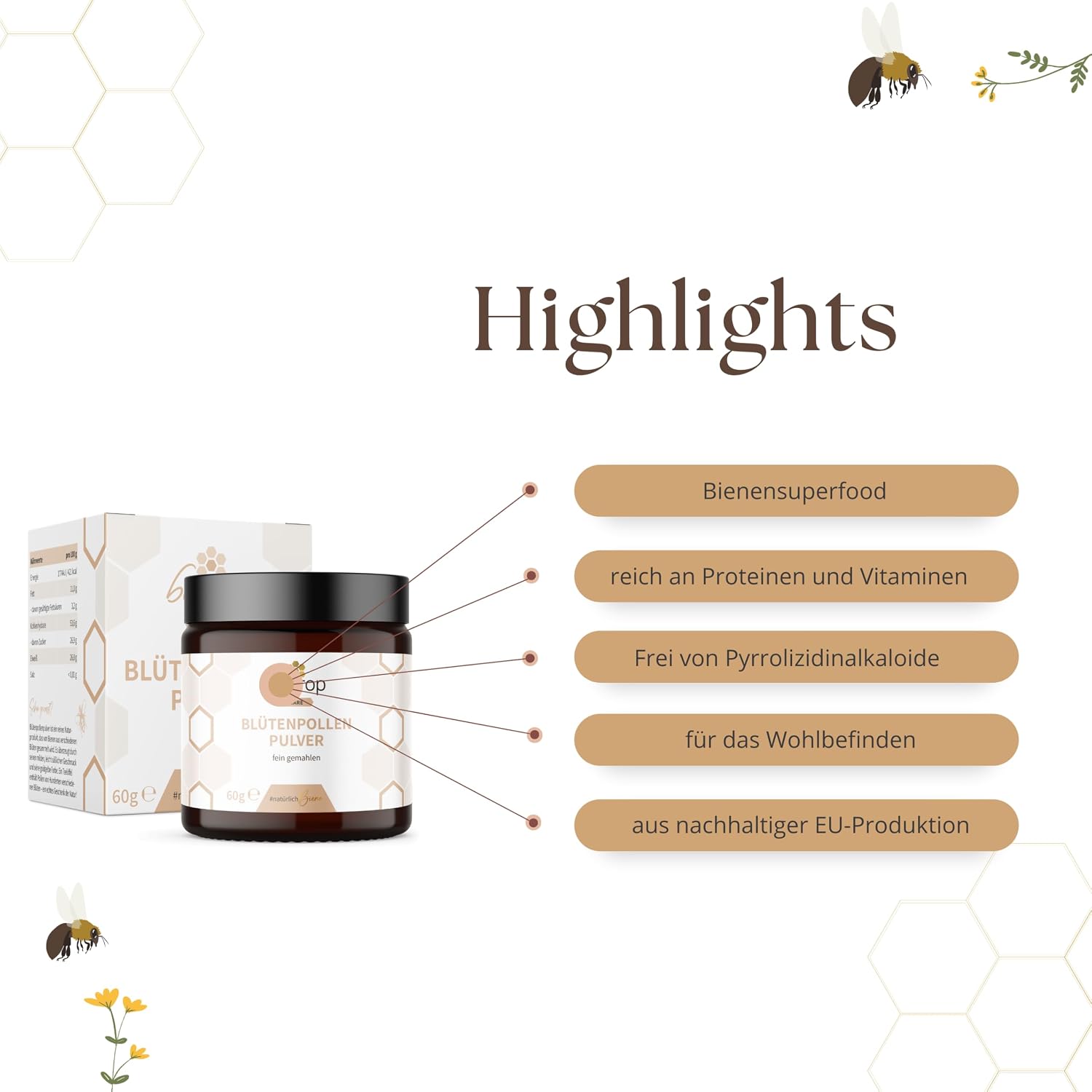 Detalle 2 de bedrop Blütenpollenpulver 60 g naturrein