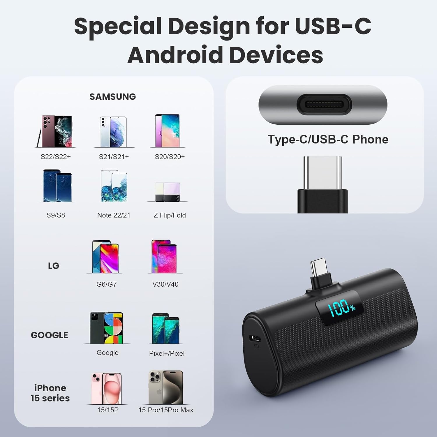 Detalle de HETP HX45X9 2-Pack USB-C Power Banks, 5200mAh, Built-In Connector