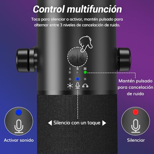 Detalle de TONOR TD510 AIR H+ Microfono de Gaming Dinámico: para PC, USB/XLR y RGB ajustable