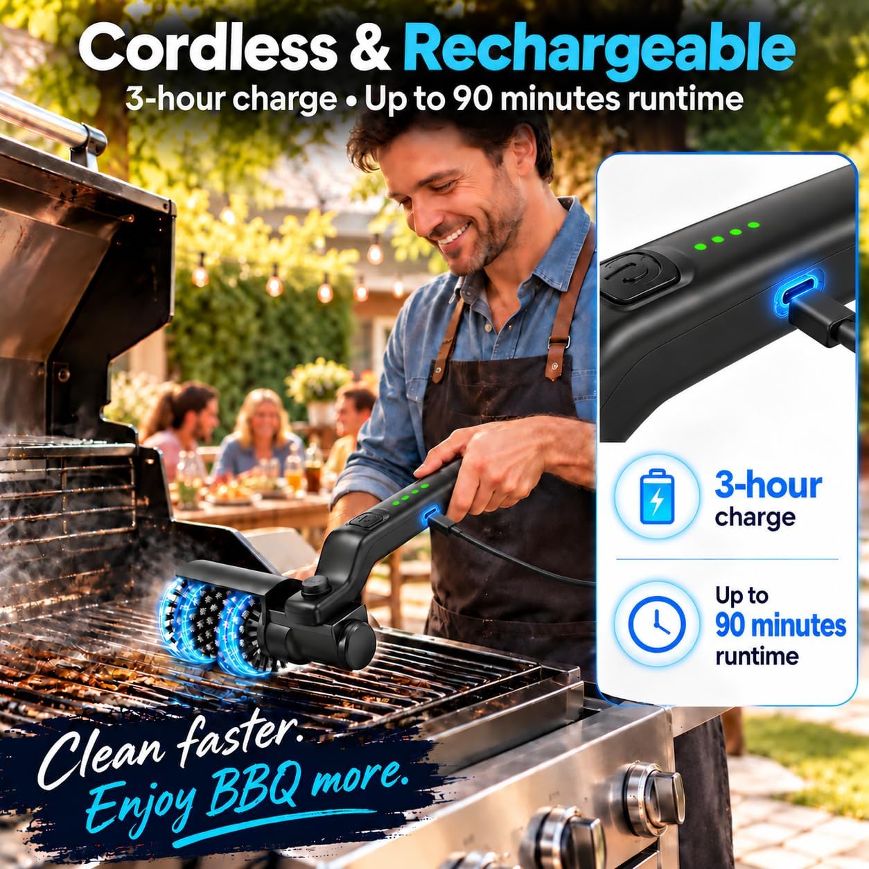 Thumbnail 6 de SWITMH Electric Grill Brush Rechargeable: 3-Speed, 180° Rotary Head, USB-C Quick Charge