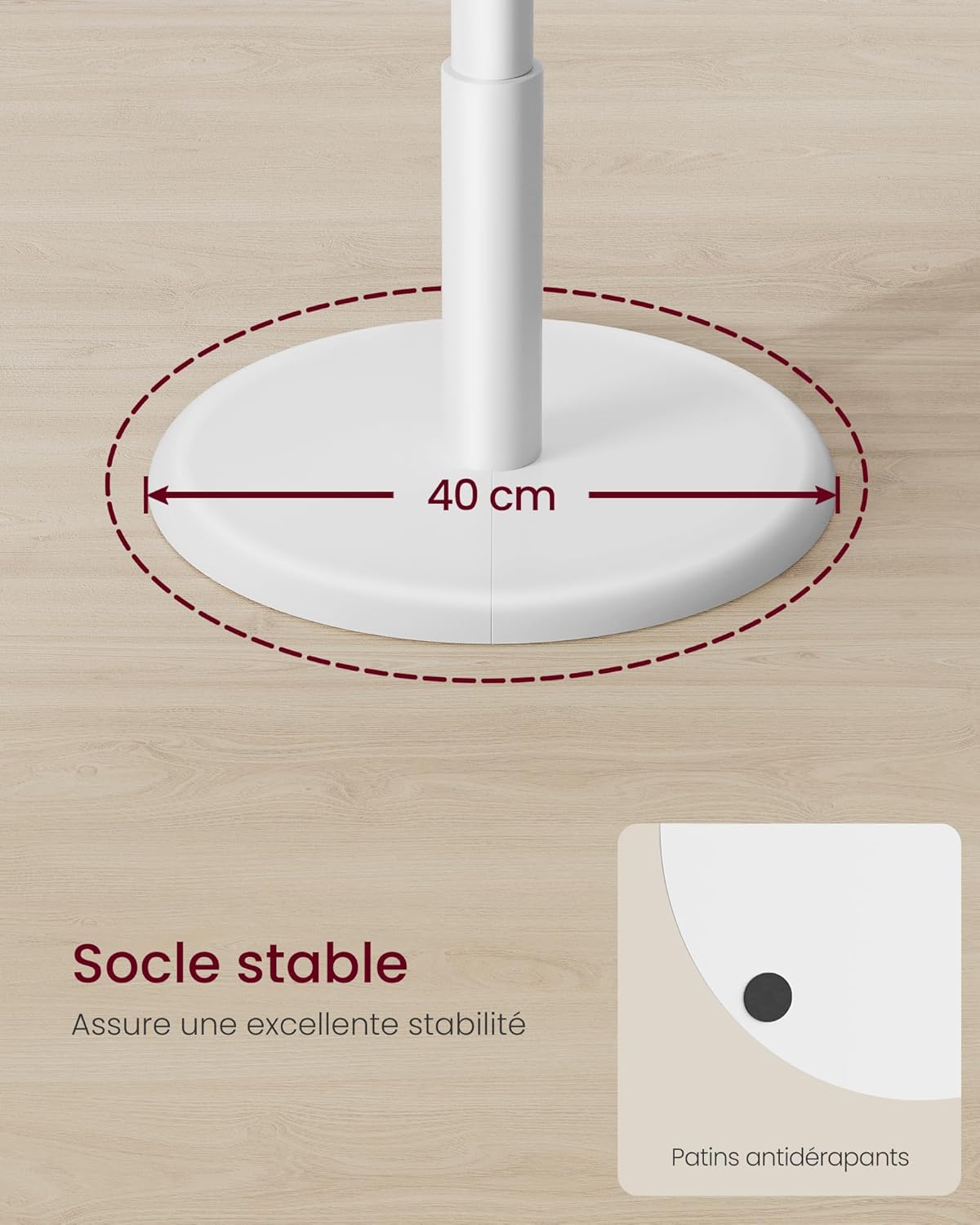 Detalle de VASAGLE Portemanteau en bois Hévéa – Portant à Vêtements sur pieds, 8 crochets, blanc nuage RCR009WH01