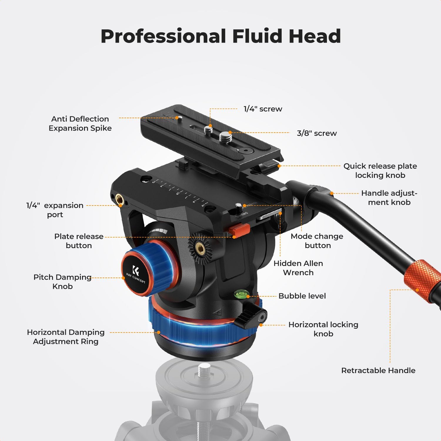 Thumbnail 1 de K&F CONCEPT BV60 Professional Fluidkopf für Video-Tripod bis 10 kg mit 360°-Einstellung