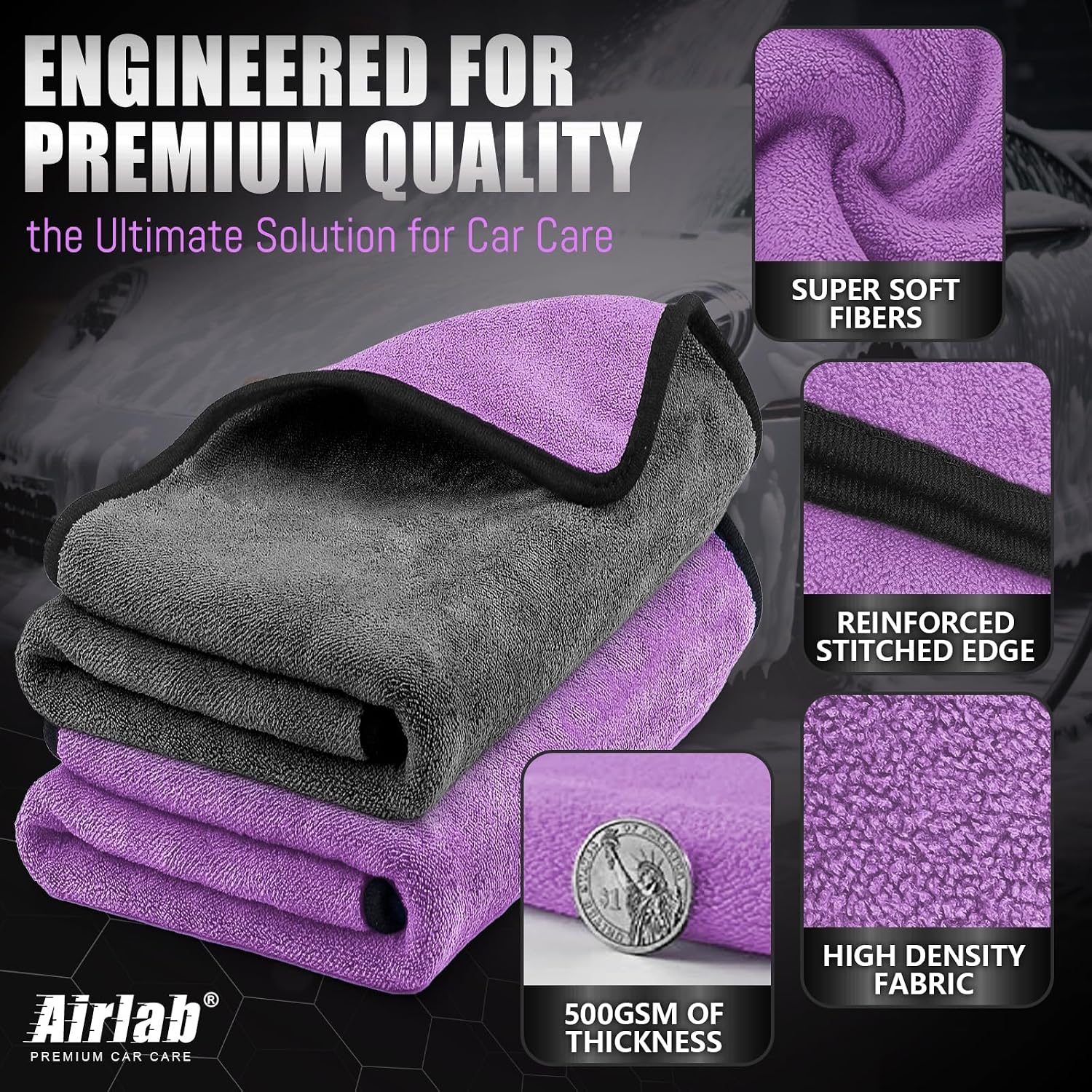 Thumbnail 2 de Airlab 2X Extra Large Thick Microfibre Car Drying Towel 90x60cm