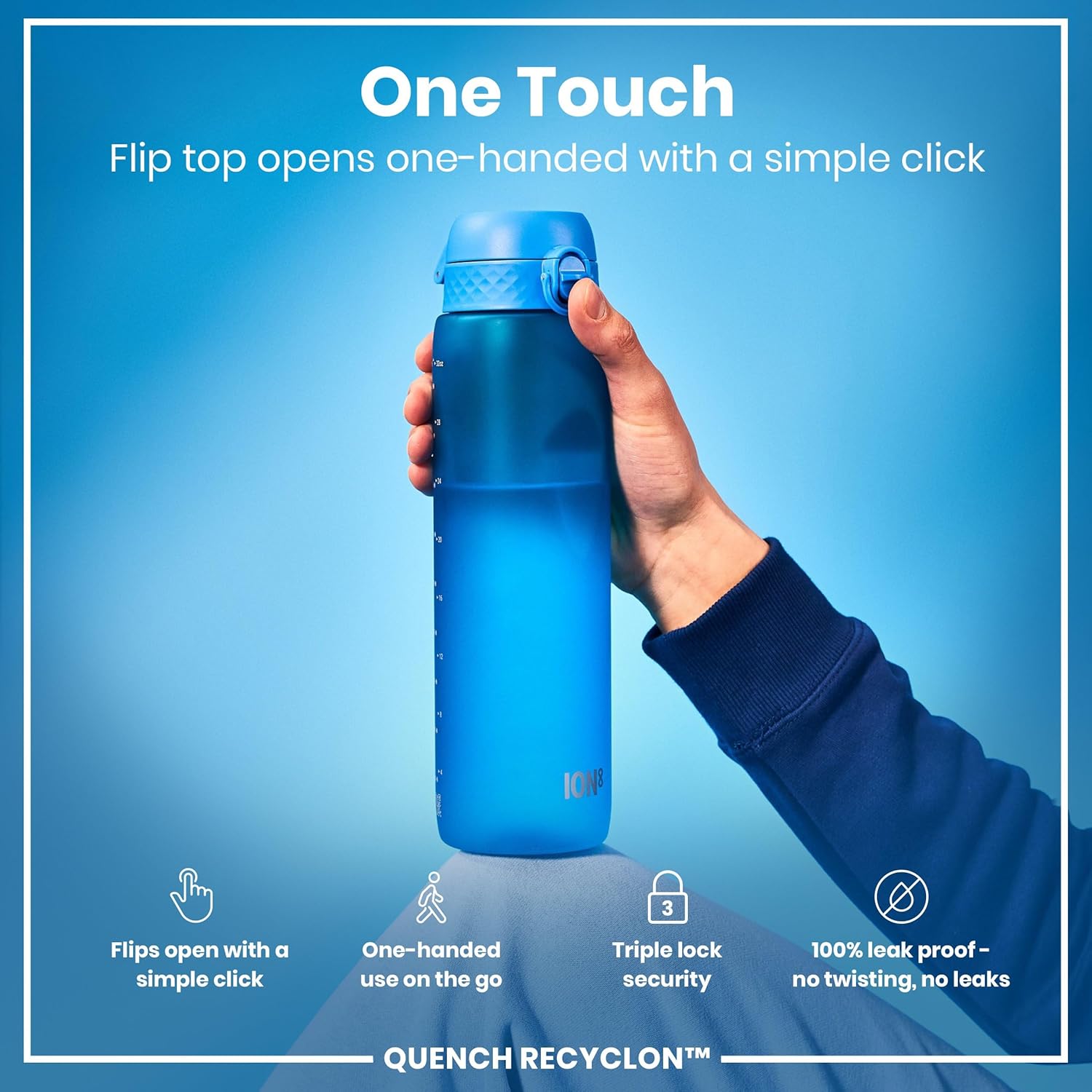 Thumbnail 2 de Ion8 1 Litre Water Bottle with Times to Drink – Leak-Proof, BPA Free, 1 Litre, White