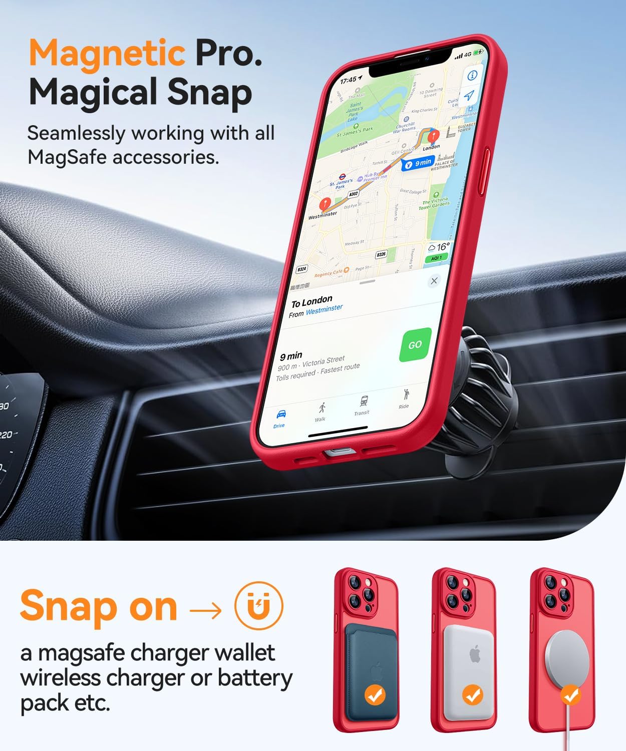 Thumbnail 4 de CANSHN Coque Magnétique pour iPhone 13 Pro Max (6,7 pouces) – Protection complète de la caméra, MagSafe et fini mat translucide Rouge