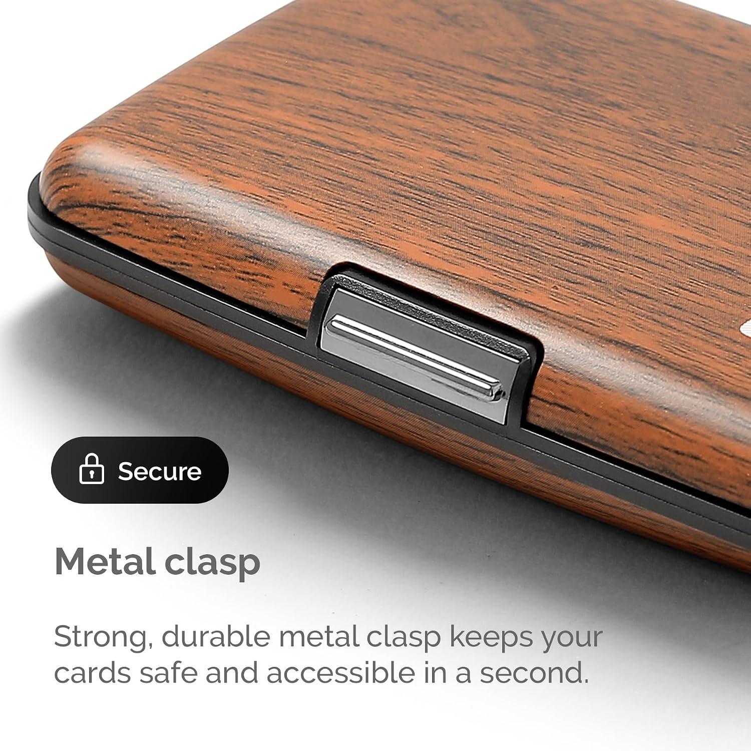 Thumbnail 3 de ÖGON -DESIGNS- Porte-Cartes en Aluminium, Stockholm Sequoia Wood Effect with Extra-Secure Lock