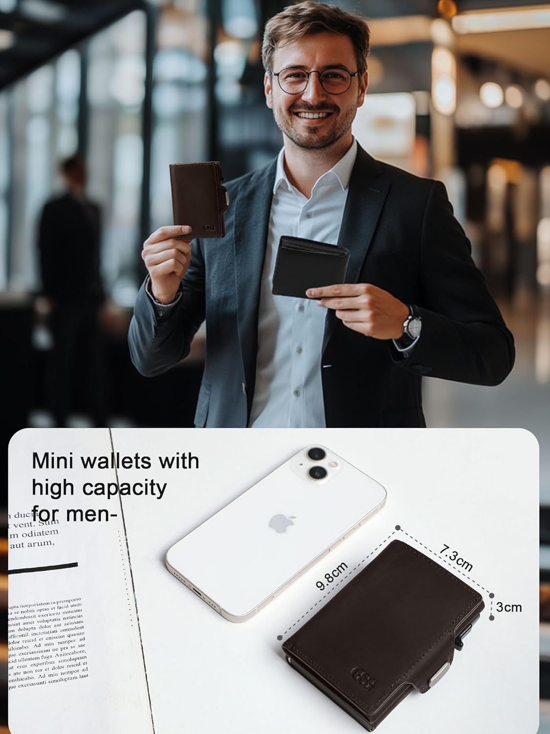 Detalle 2 de GSG SINCE 1998 Leather Wallet with RFID Blocking Pop Up Card Holder