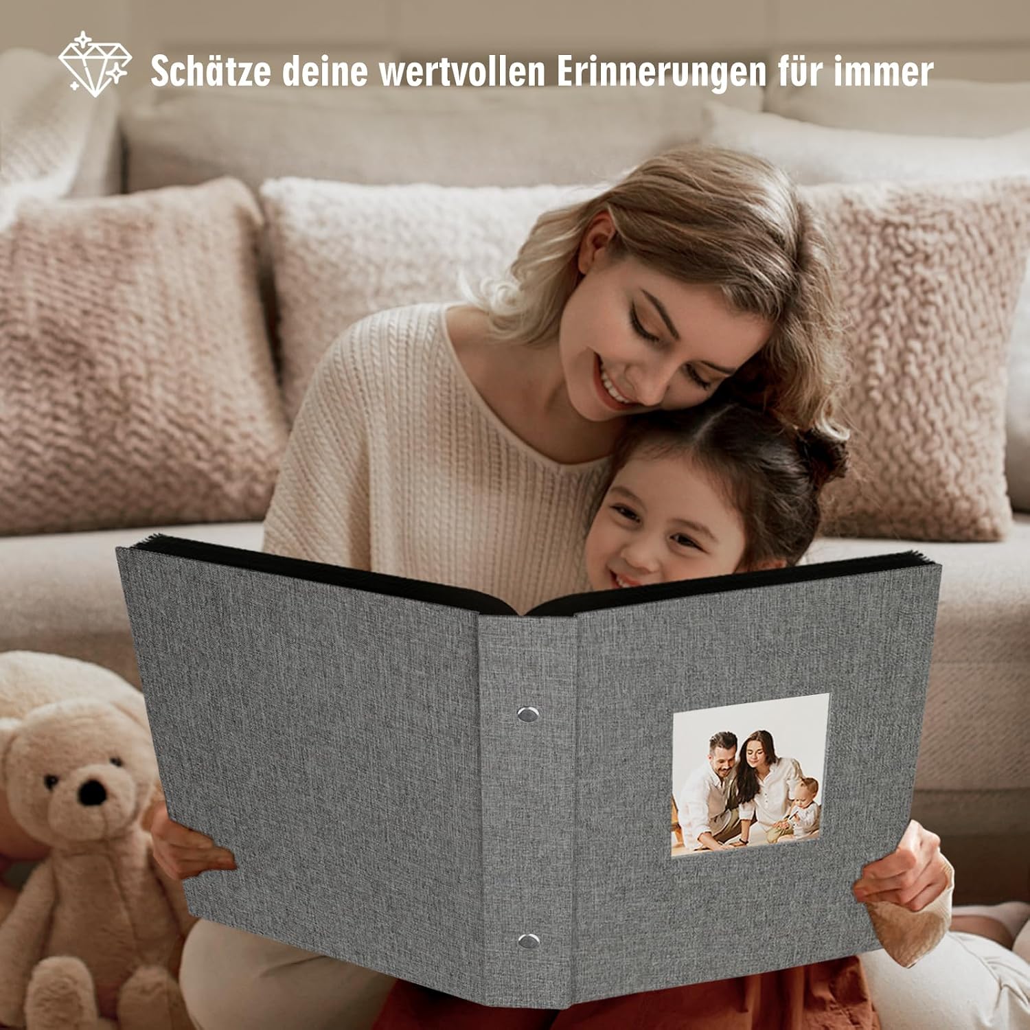 Detalle de Miaikoe Fotoalbum 10x15 – Großes 600-Fotos-Leinenalbum mit Slip-in, 60 Blatt, 120 Seiten, Grau
