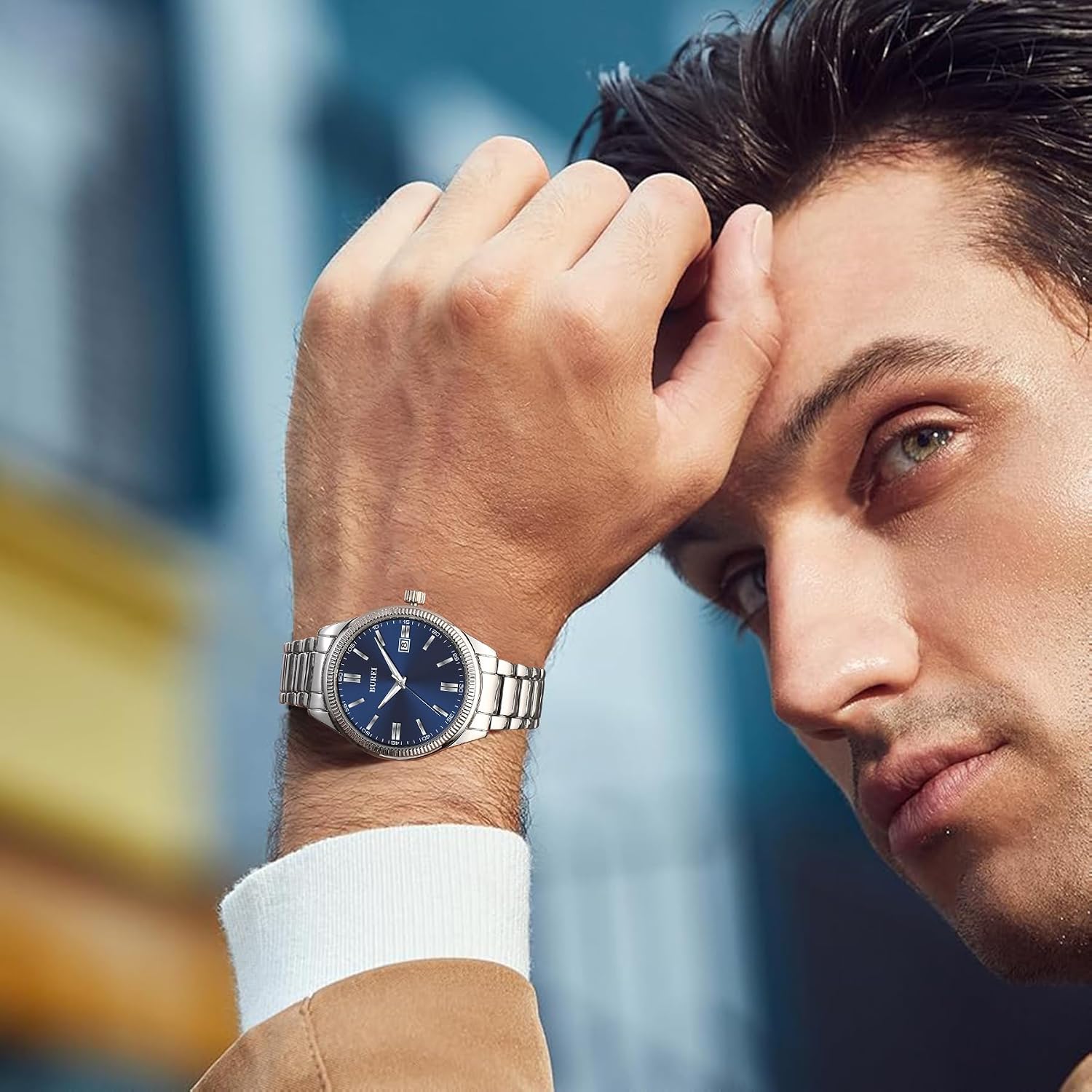 Thumbnail 4 de BUREI Herrenuhr Quarz Edelstahl 40 mm