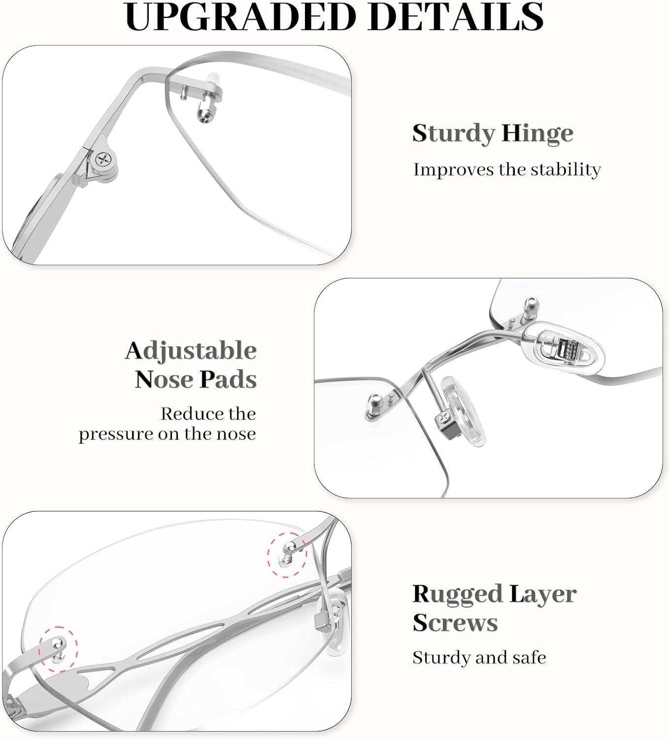 Thumbnail 3 de LUFF Rimless Reading Glasses for women and men – blue light blocking lightweight metal computer readers